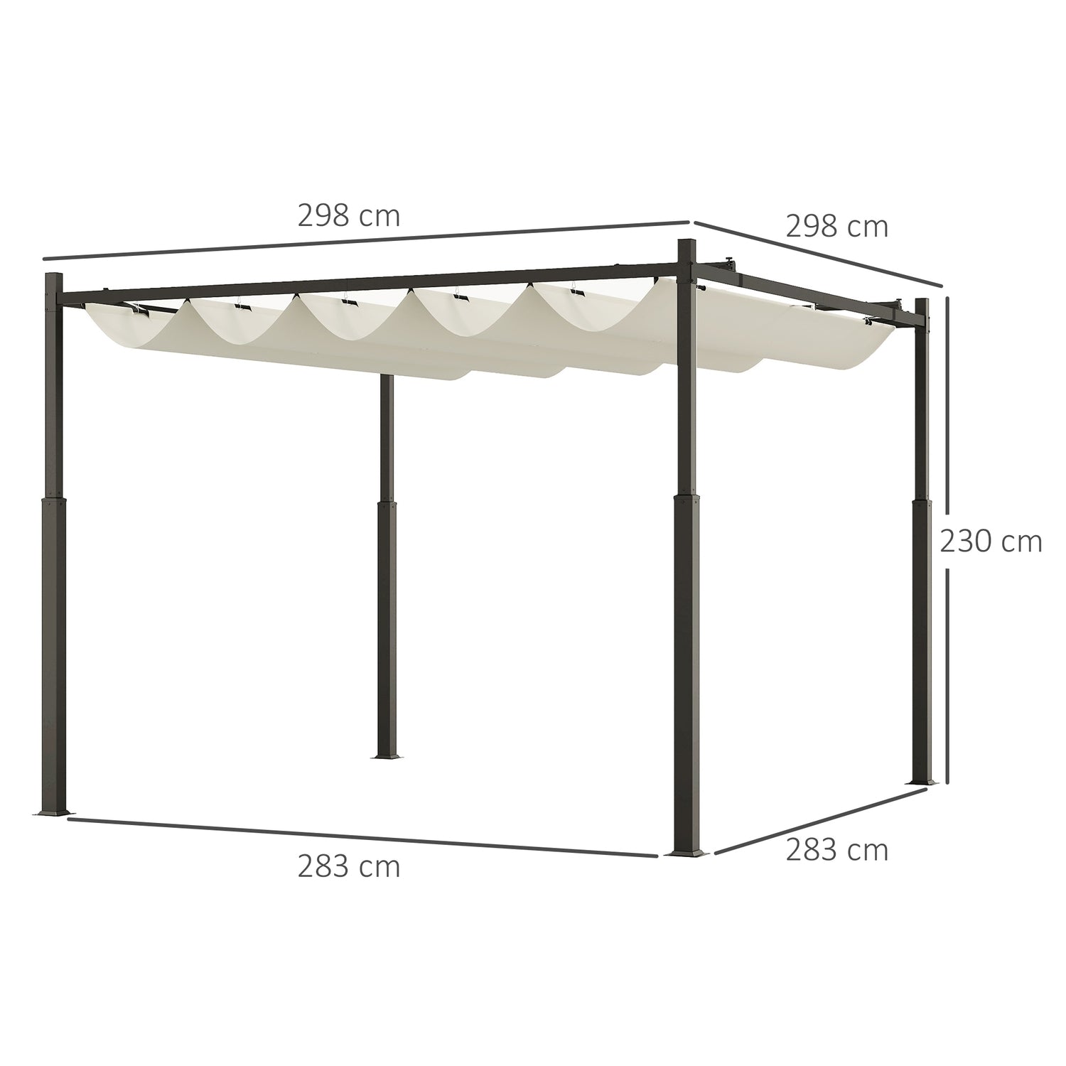 Pergola 3x3m Fristående metall uteplats, UV 30+ Krämvit
