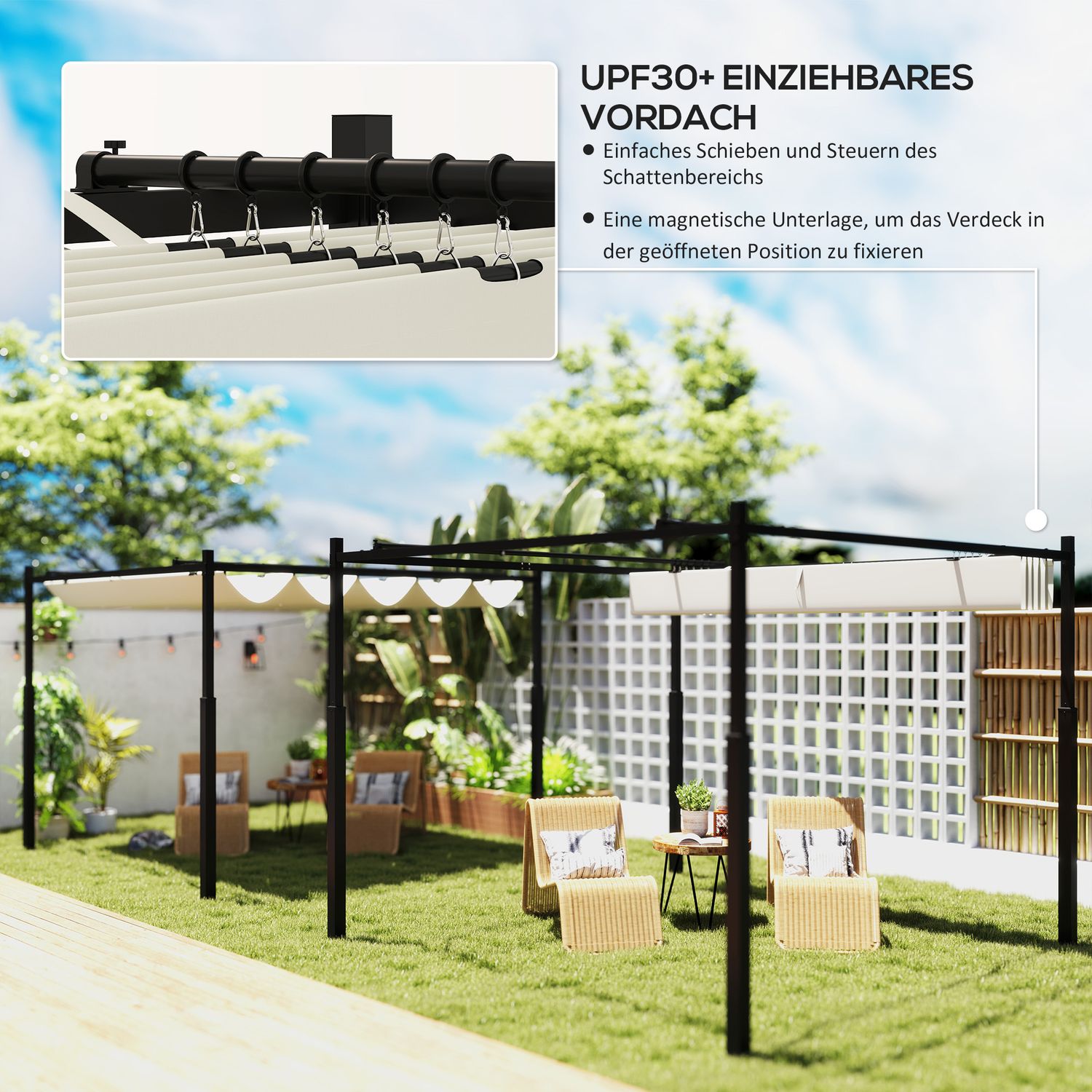 Pergola 3x3m Fristående metall uteplats, UV 30+ Krämvit