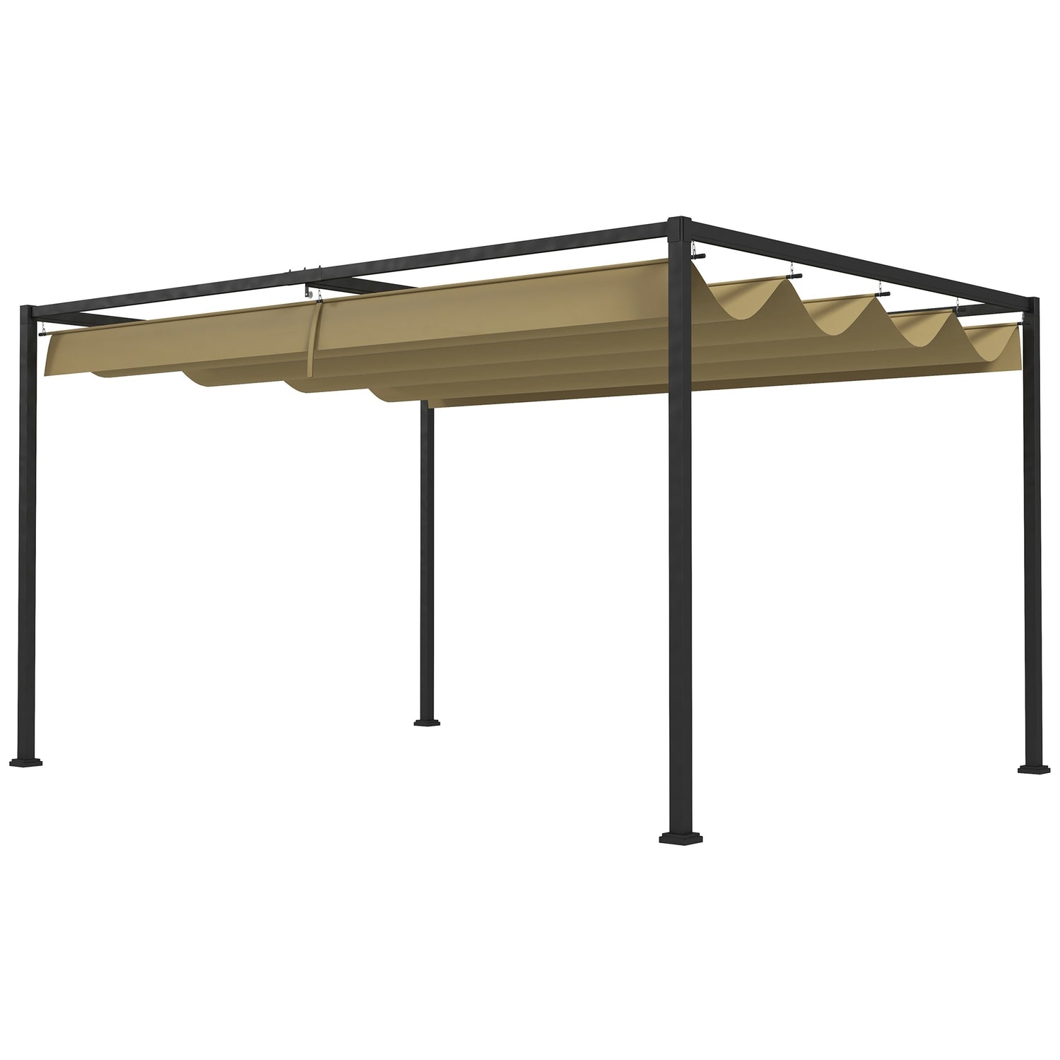 Pergola 4x3m Stål, Justerbart tak, Solskydd Khaki