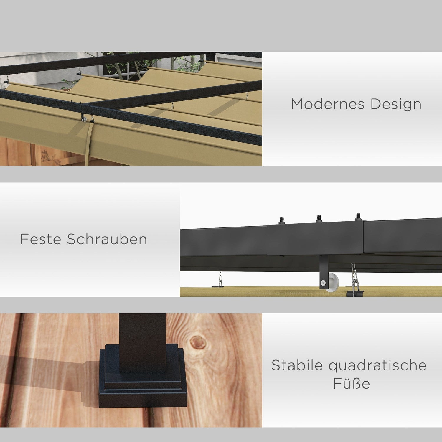 Pergola 4x3m Stål, Justerbart tak, Solskydd Khaki