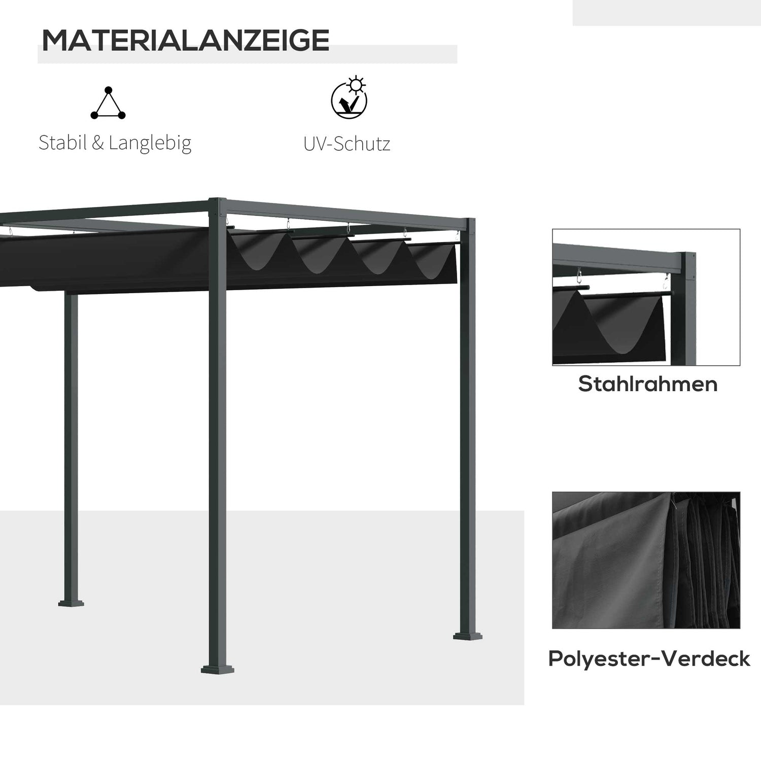 Pergola Gazebo med justerbar kapell, svart & grå polyester