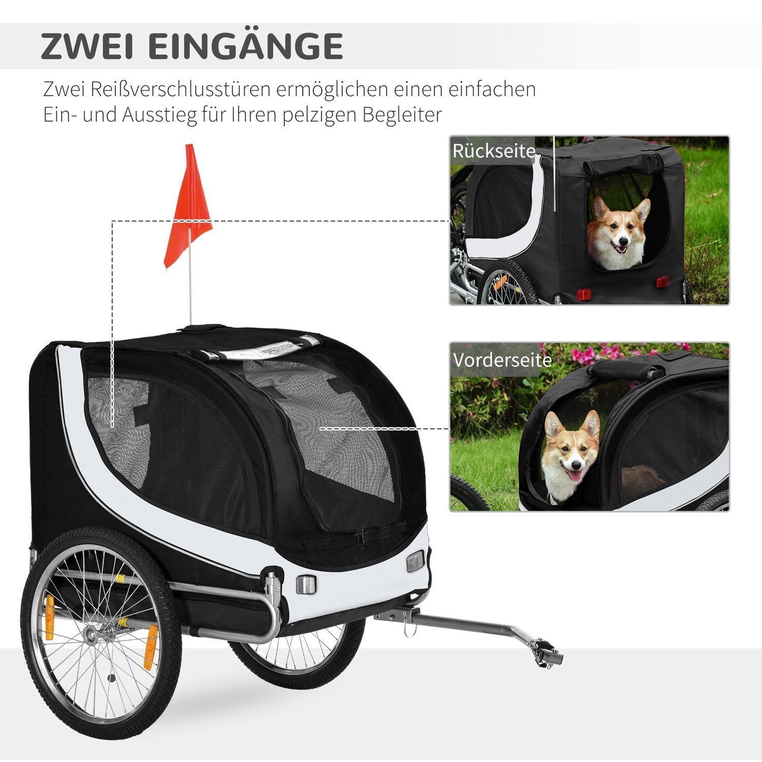 Dog Trailer Cykel Trailer Hund Transporter Cykel Vit+Svart 130X73X90Cm