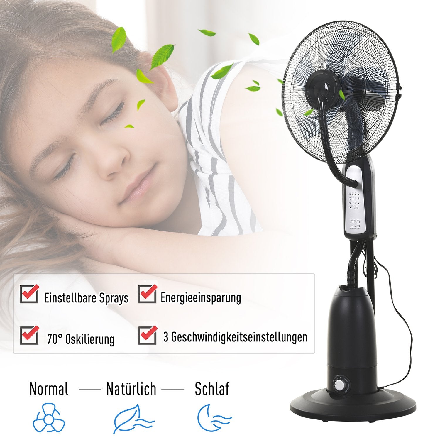 Piedestalfläkt med 2,8L imma, justerbar metalldesign