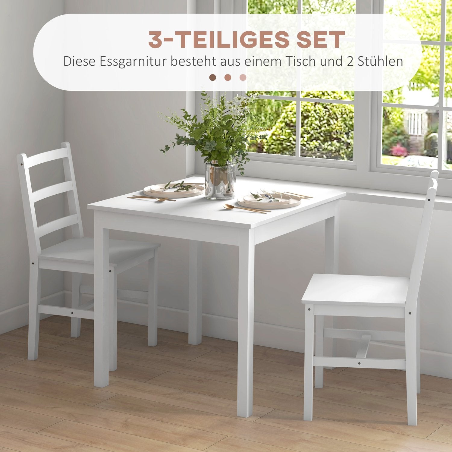 Pine Wood Matbordsset för 2 – vit finish