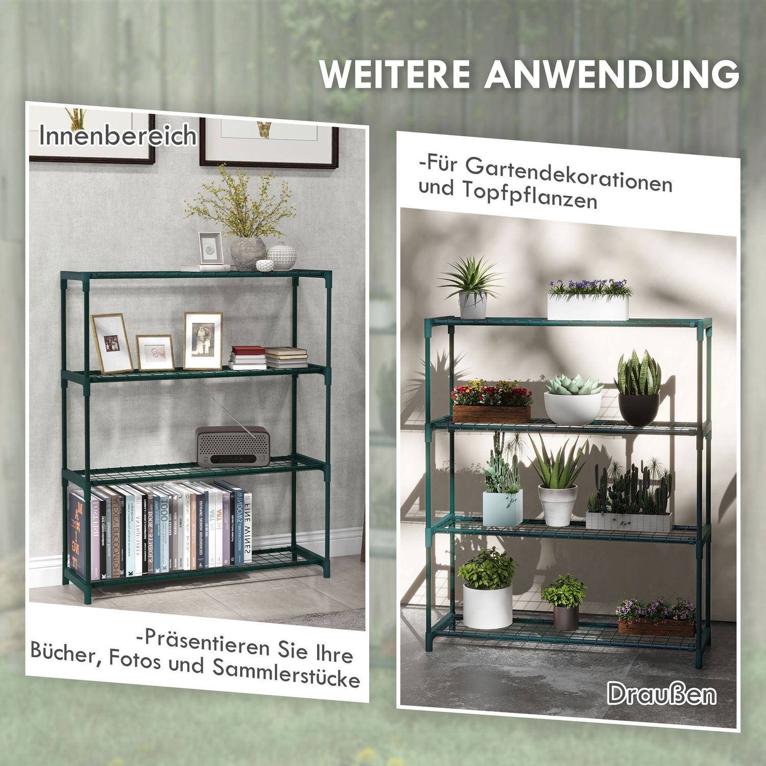 Planthylla – Blomstativ i 4 våningar i stål, mörkgrön