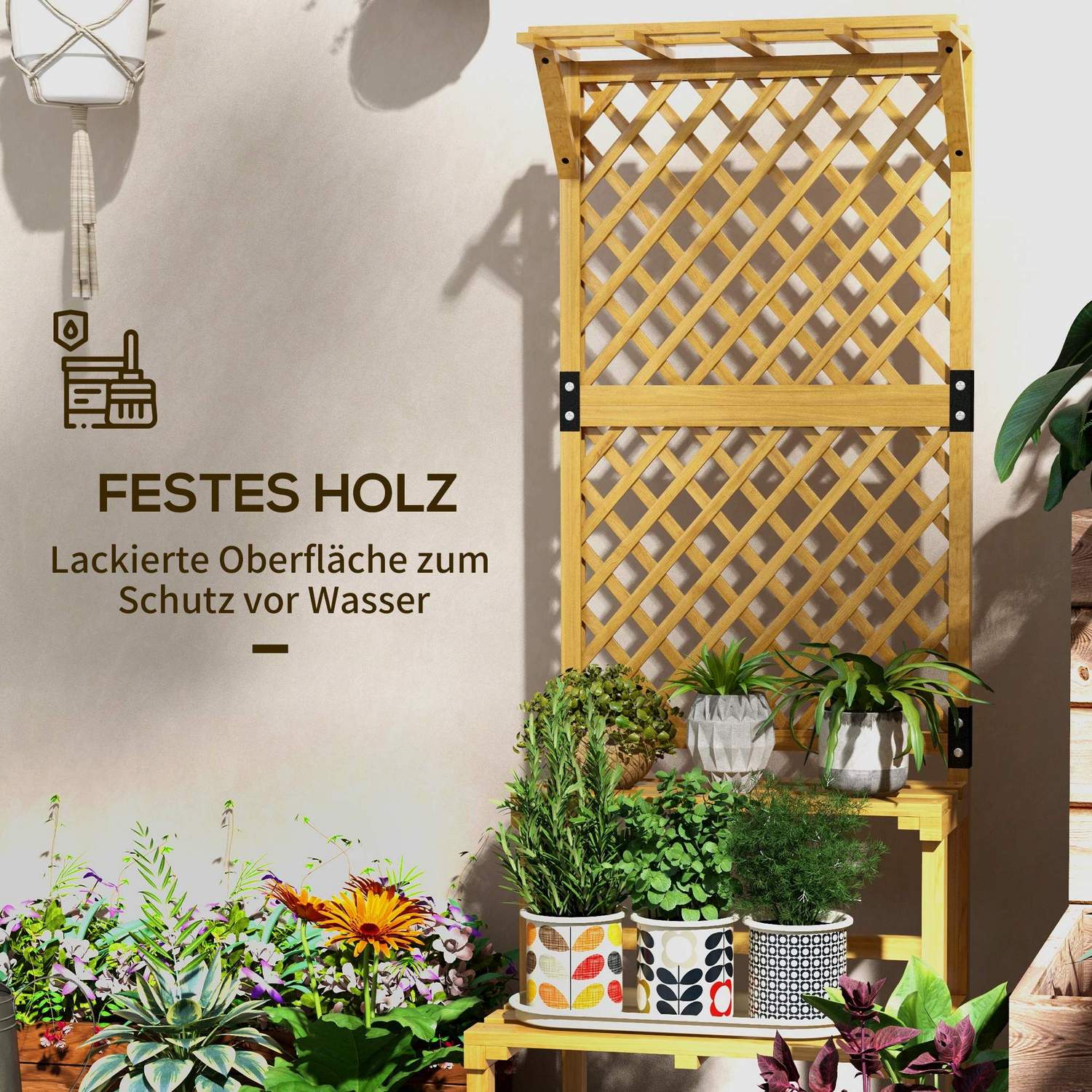 Plantställ i två plan, spaljédesign för trädgård, 60x50x166 cm