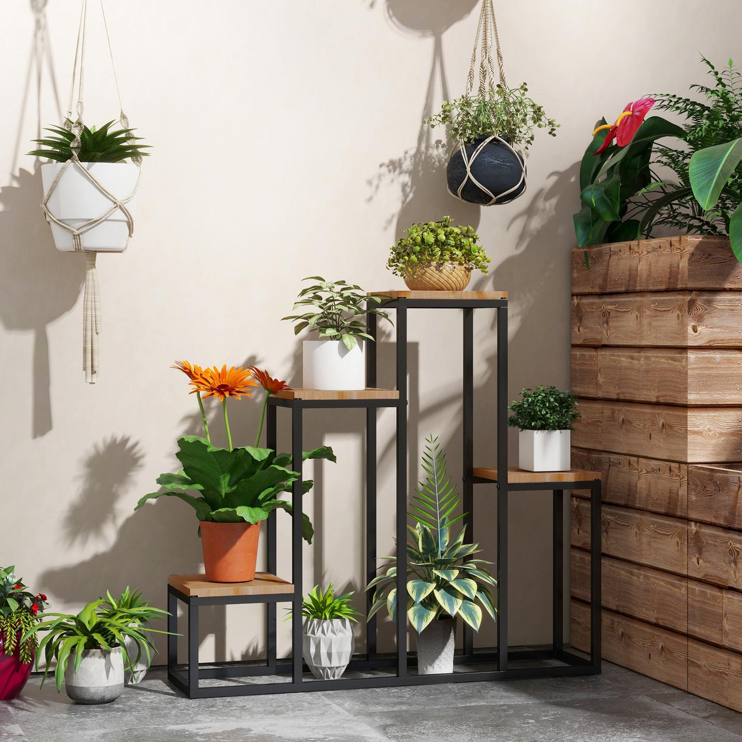 Plantställning i 4 våningar, ljusbrun – Balkong och trädgårdsanvändning