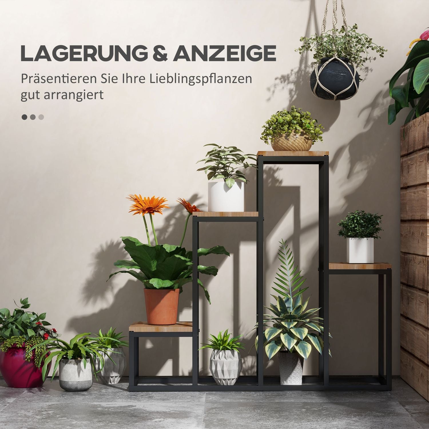 Plantställning i 4 våningar, ljusbrun – Balkong och trädgårdsanvändning