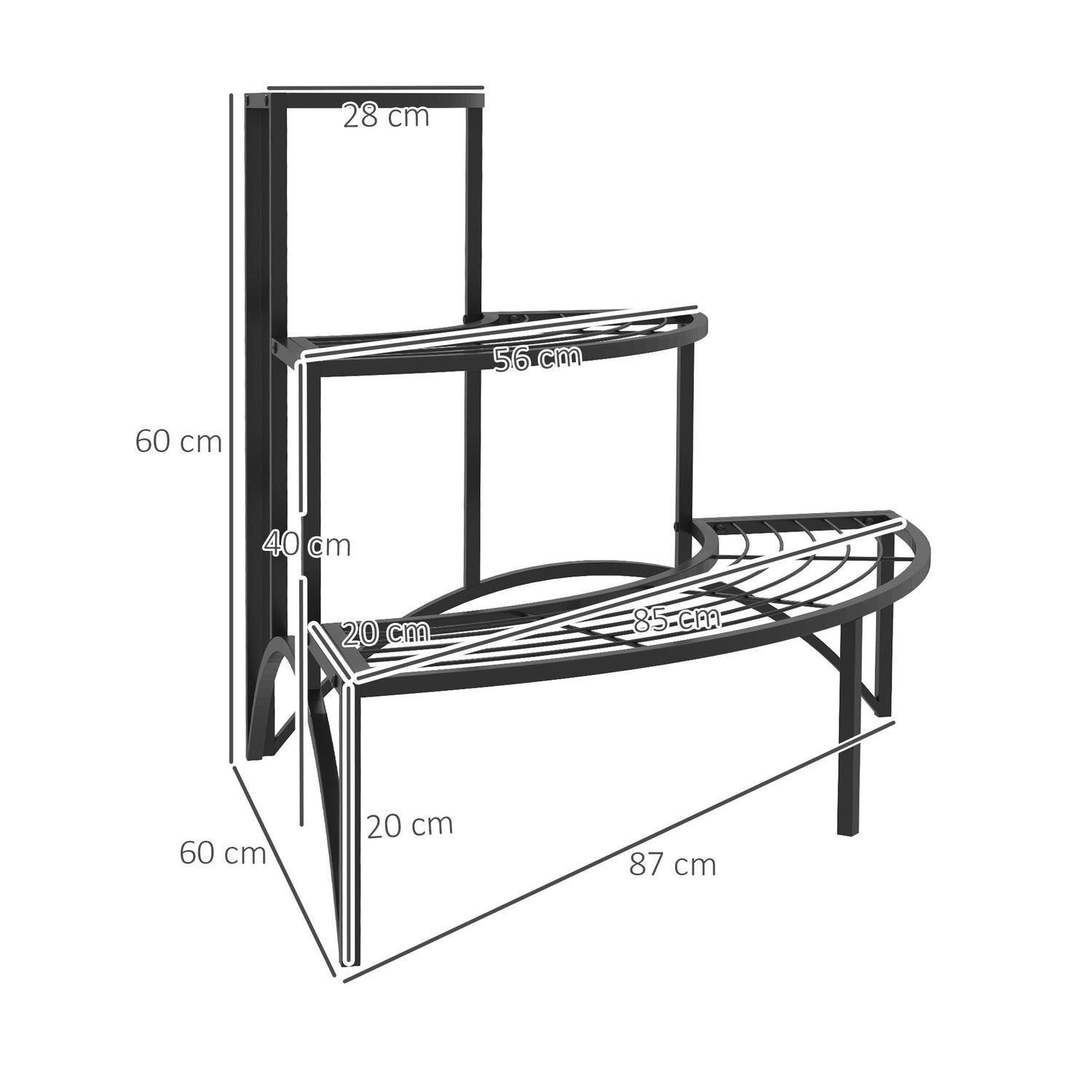 Plantställning i tre nivåer i metall för inomhusbruk utomhus, 60 cm hög
