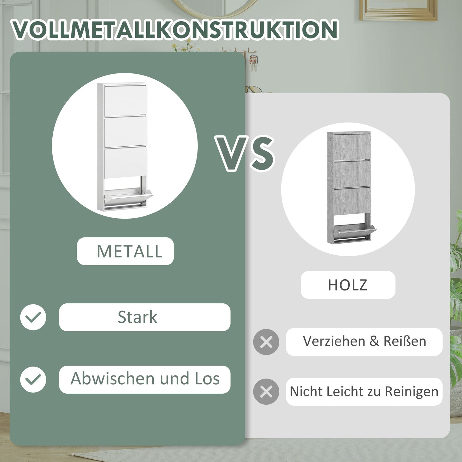 Platssparande skoskåp i metall med 4 klaffar, vit