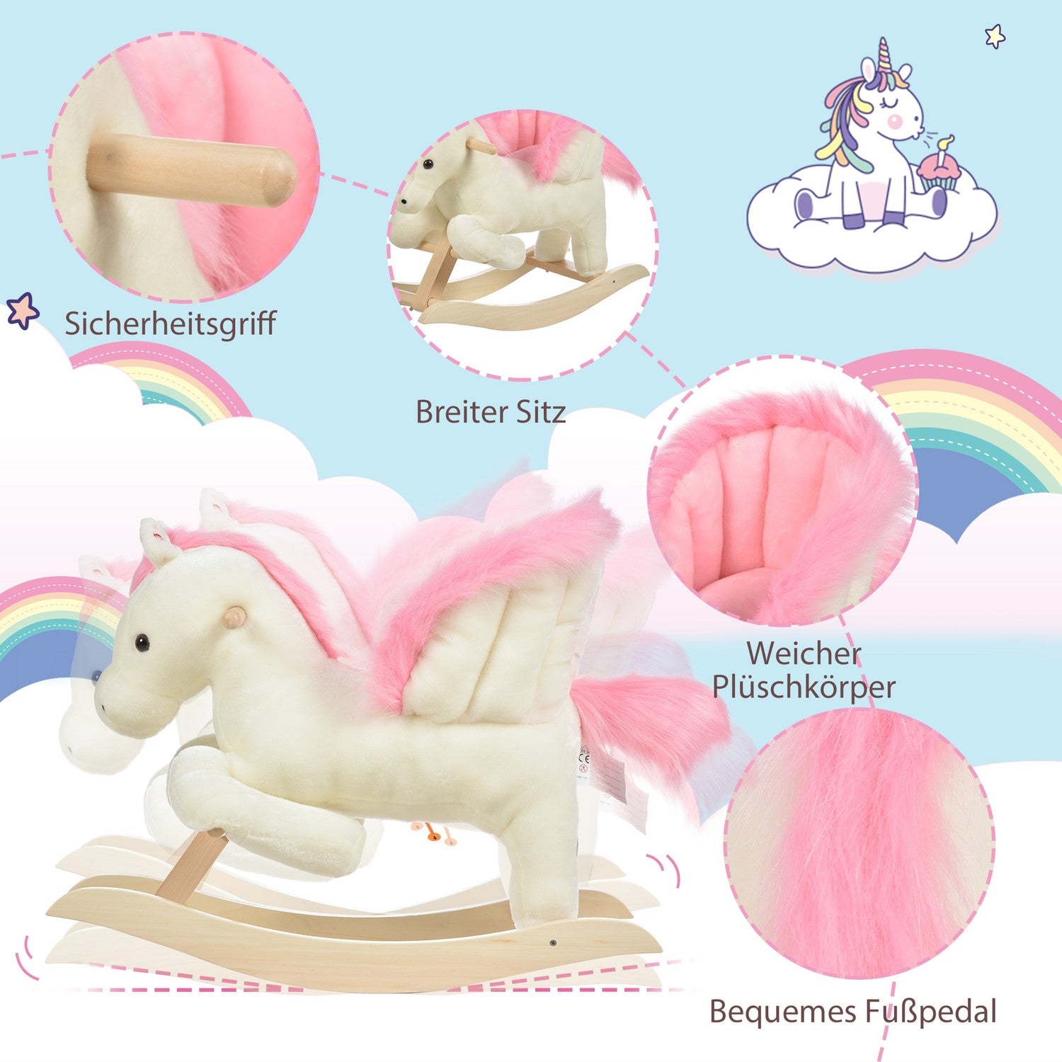 Plysch gunghäst med ljud och handtag, 18-36 månader