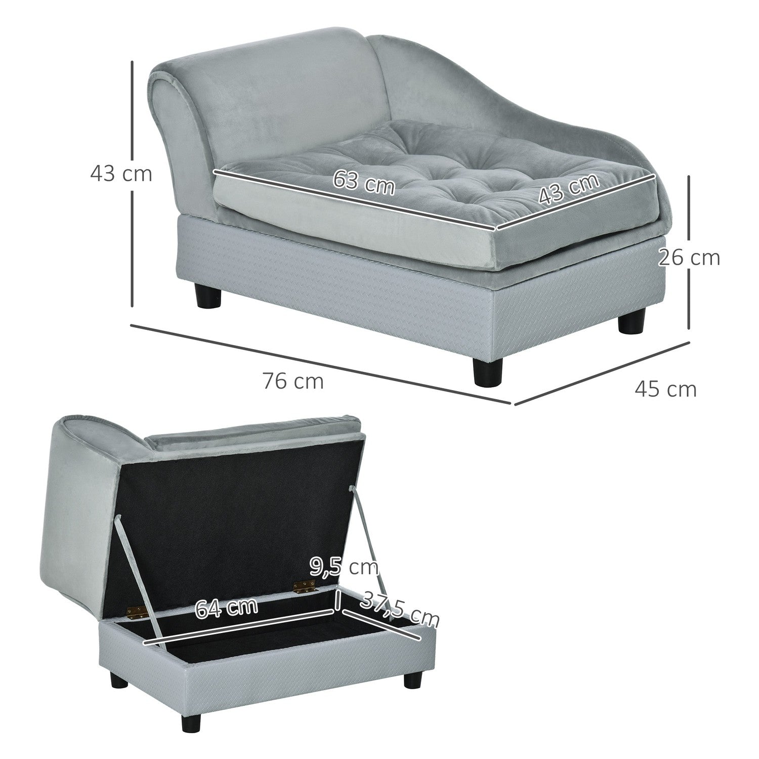 Plysch hundbäddsoffa – naturligt trä, ljusblå, 76x45cm