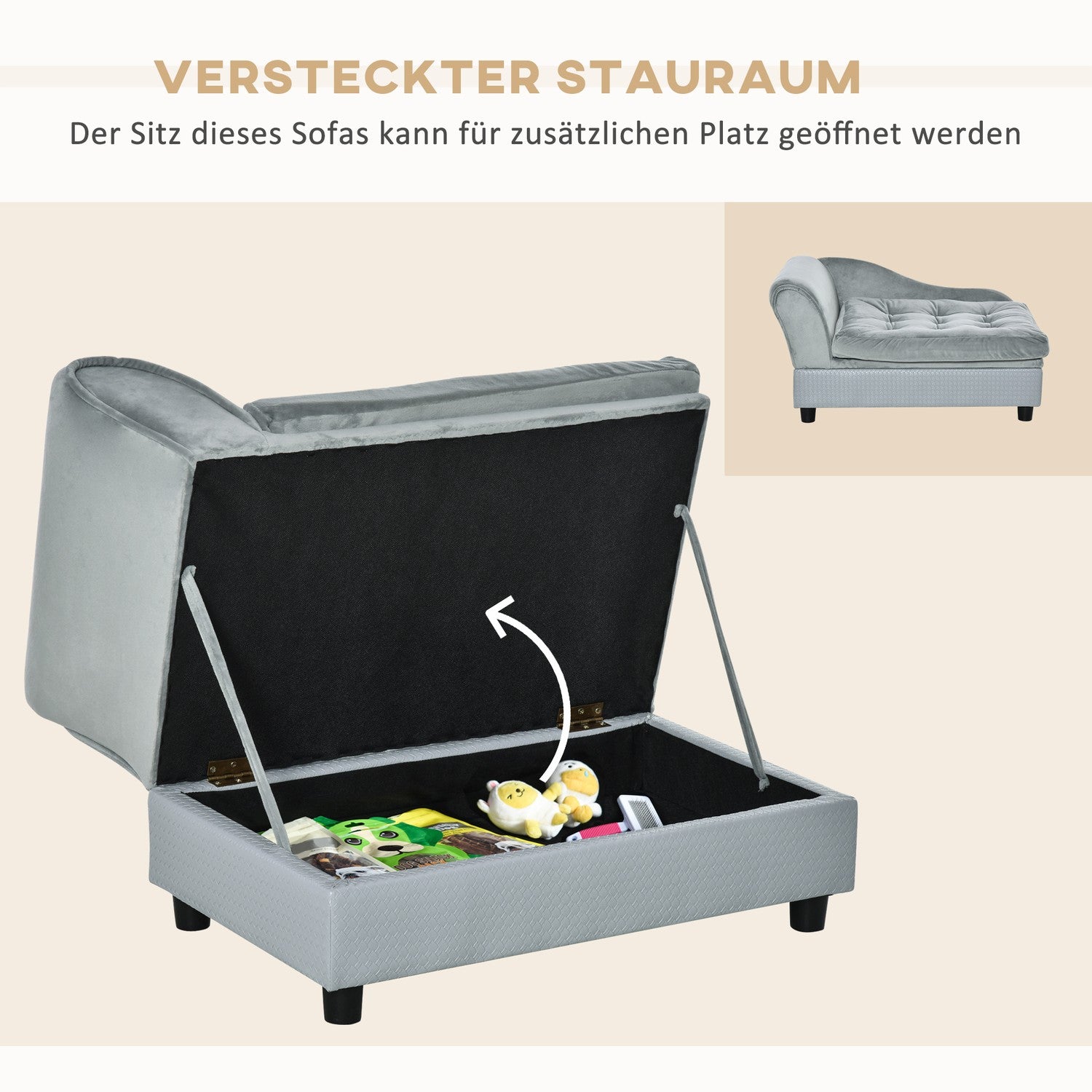 Plysch hundbäddsoffa – naturligt trä, ljusblå, 76x45cm