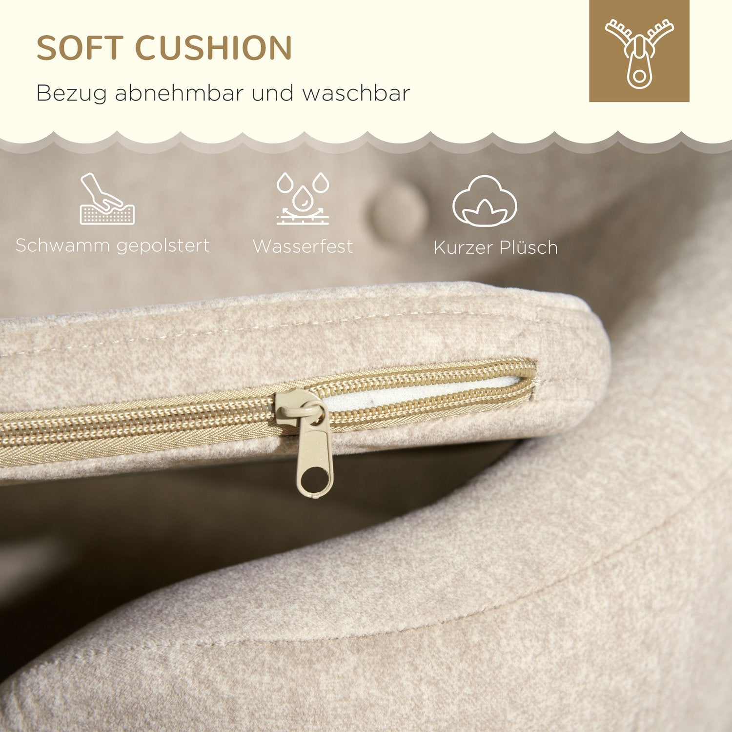 Plysch hundsoffa med kudde, fururam, krämvit