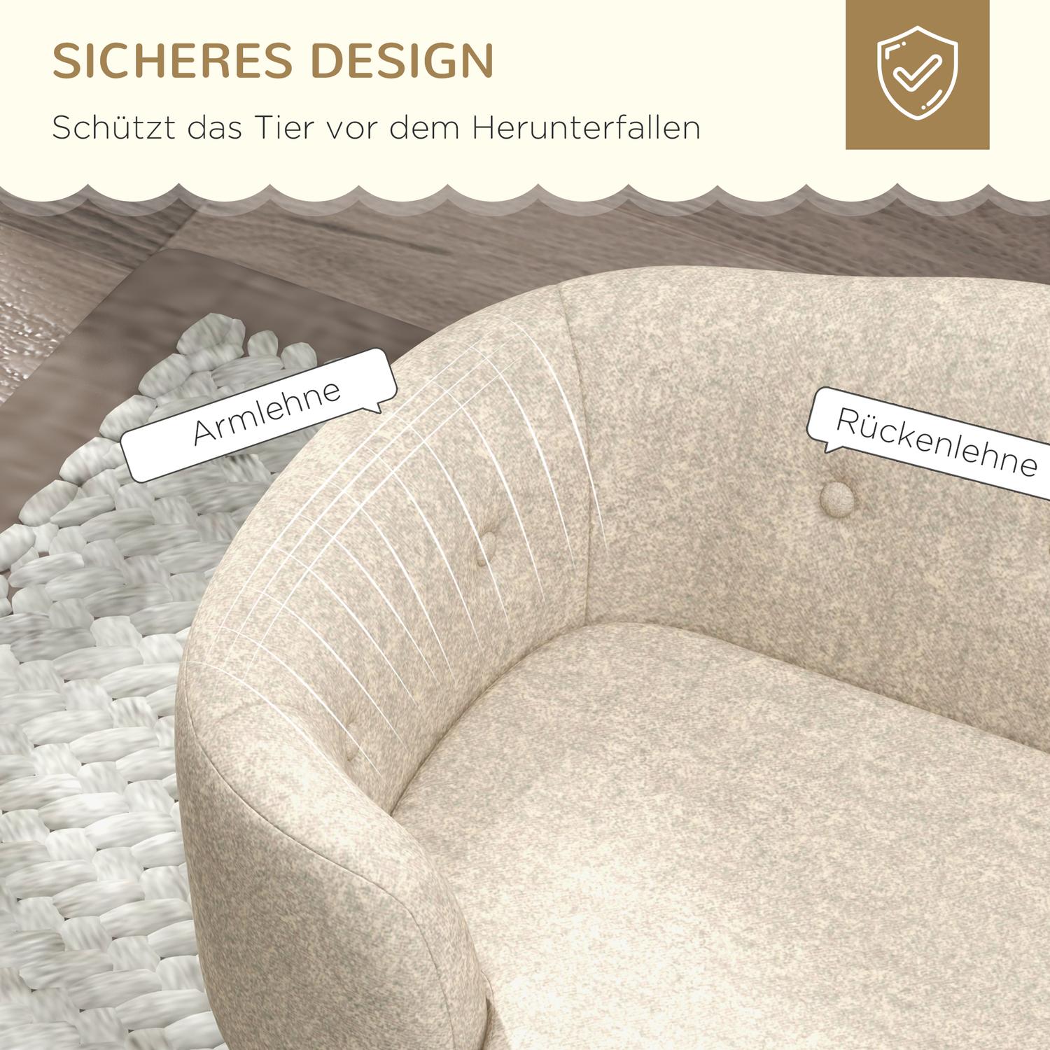 Plysch hundsoffa med kudde, fururam, krämvit