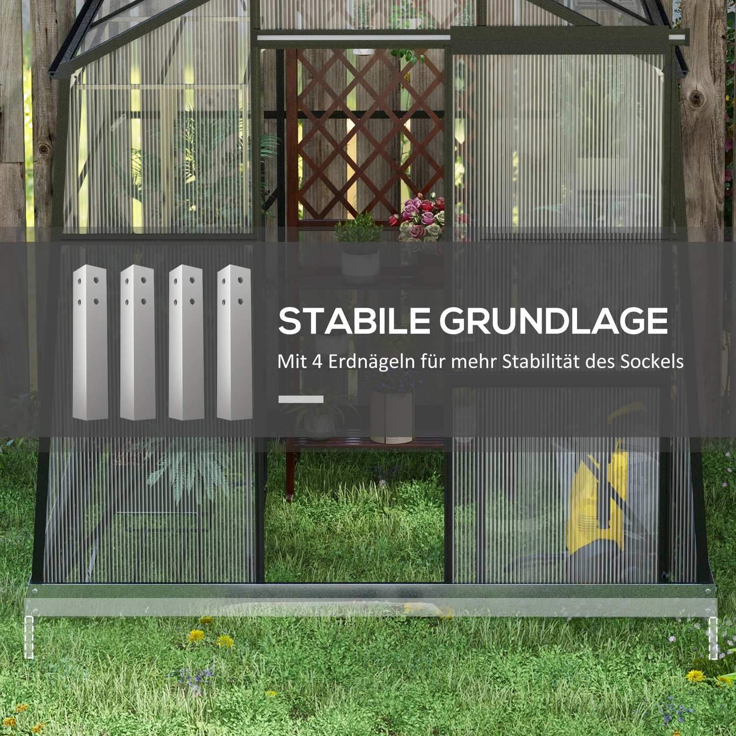 Greenhouse Aluminium 192 X 192 X 204 Cm Växthus 3,68 M² Tomathus Med Fönster, Skjutdörr, Fundament, Växthus, Svart