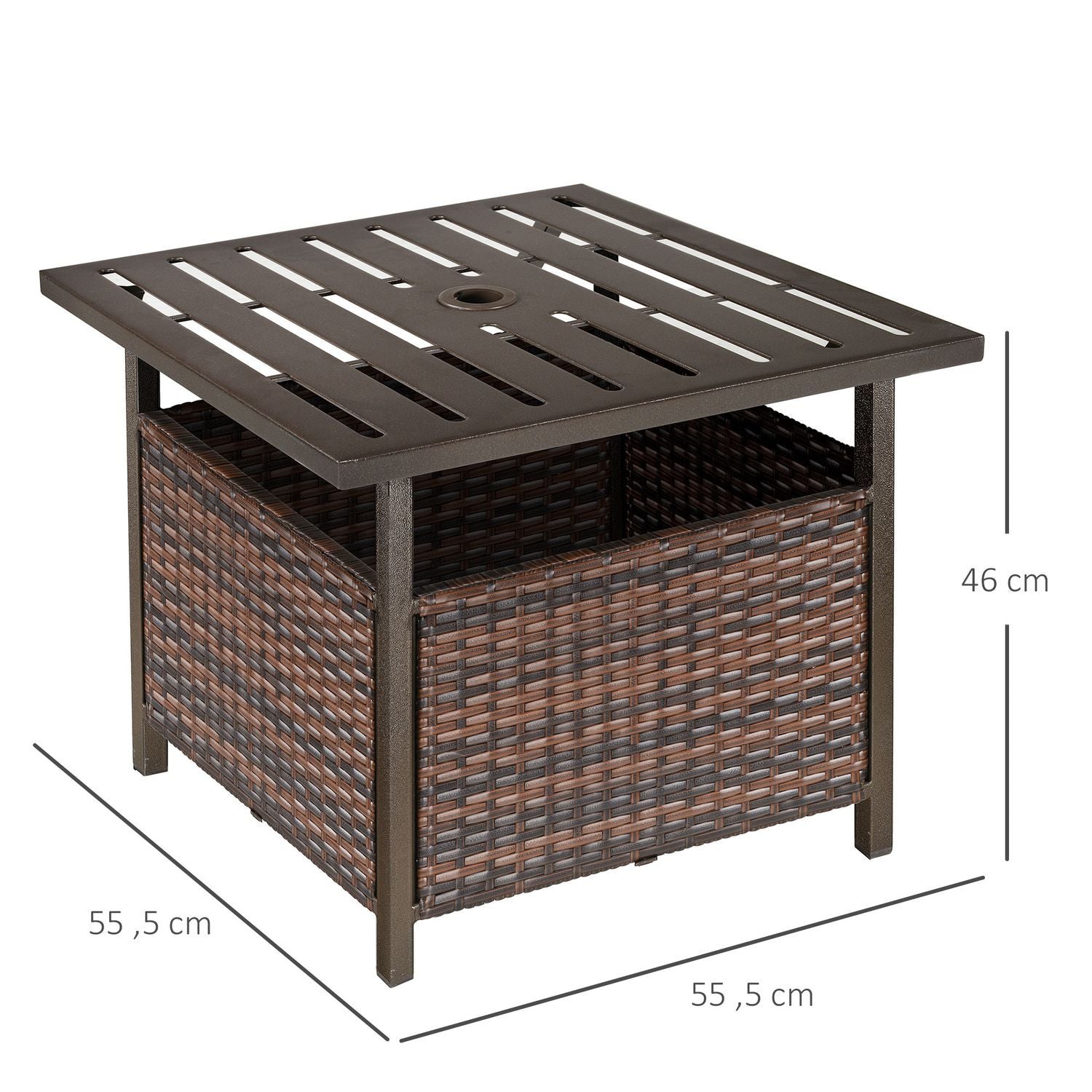 Rottingbord Trädgårdsbord Uteplatsbord Soffbord Med Paraplyhål Perfekt För Trädgårdsbalkong Uteplats 55,5 X 55,5 X 46 Cm Brun