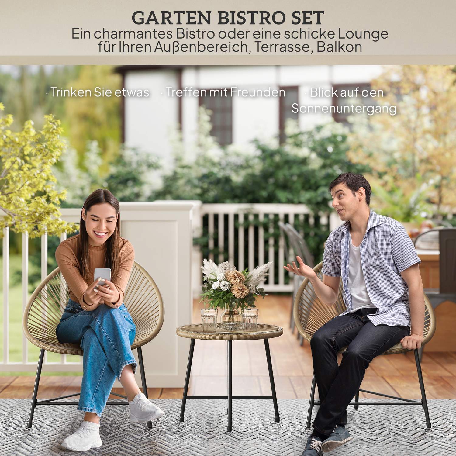 Polyrattan Outdoor Lounge Set, 3-delat, väderbeständig