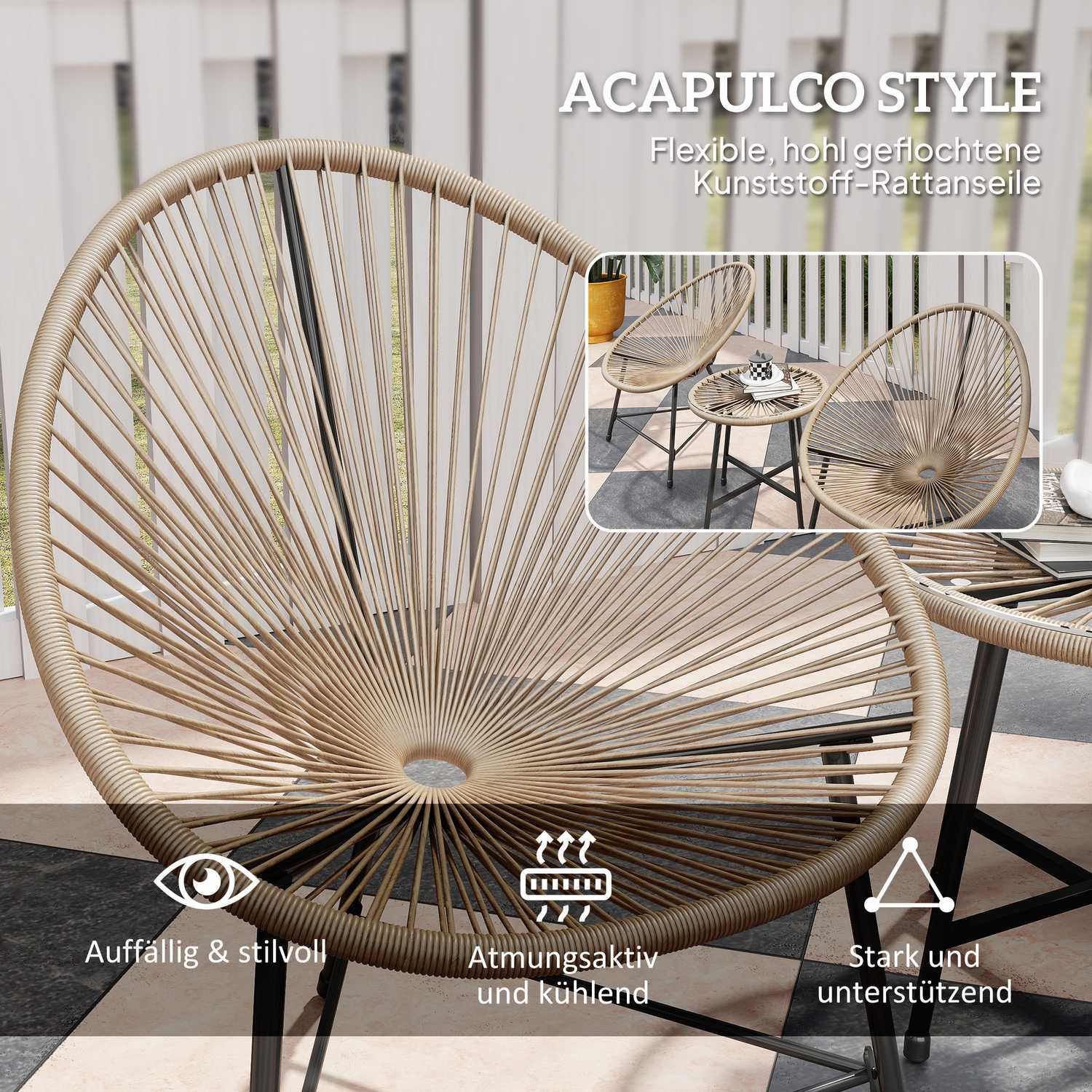 Polyrattan Outdoor Lounge Set, 3-delat, väderbeständig