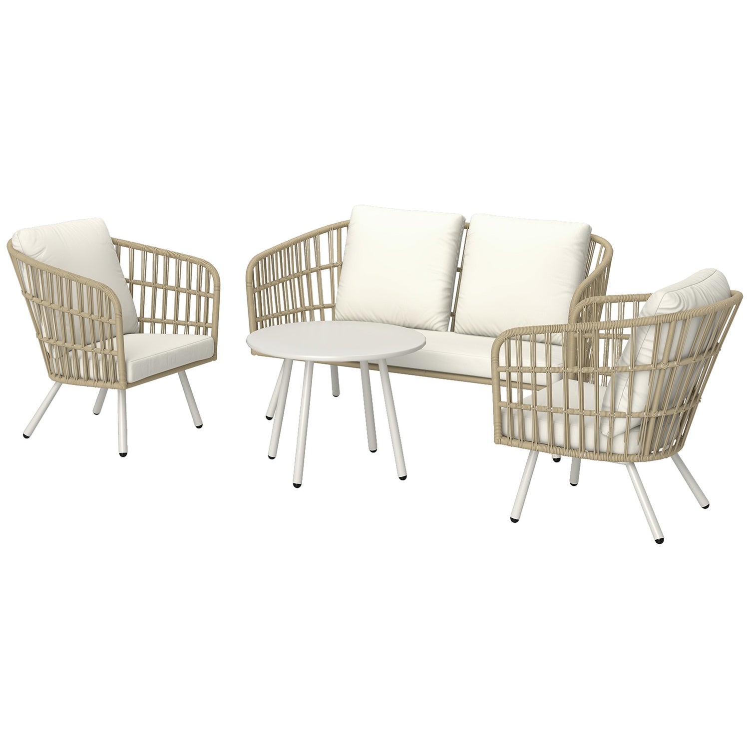 Polyrattan Outdoor Lounge Set, väderbeständig, säten 4
