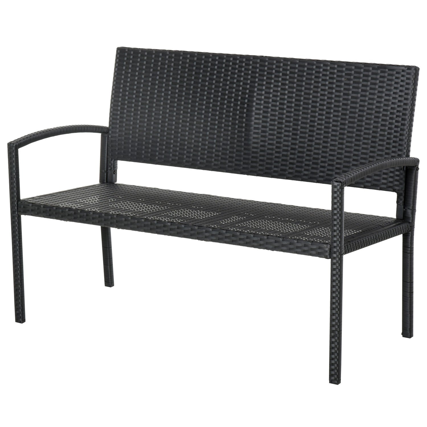 Wicker Trädgårdsbänk, 2-sits – Svart, 122 x 60 x 87 cm