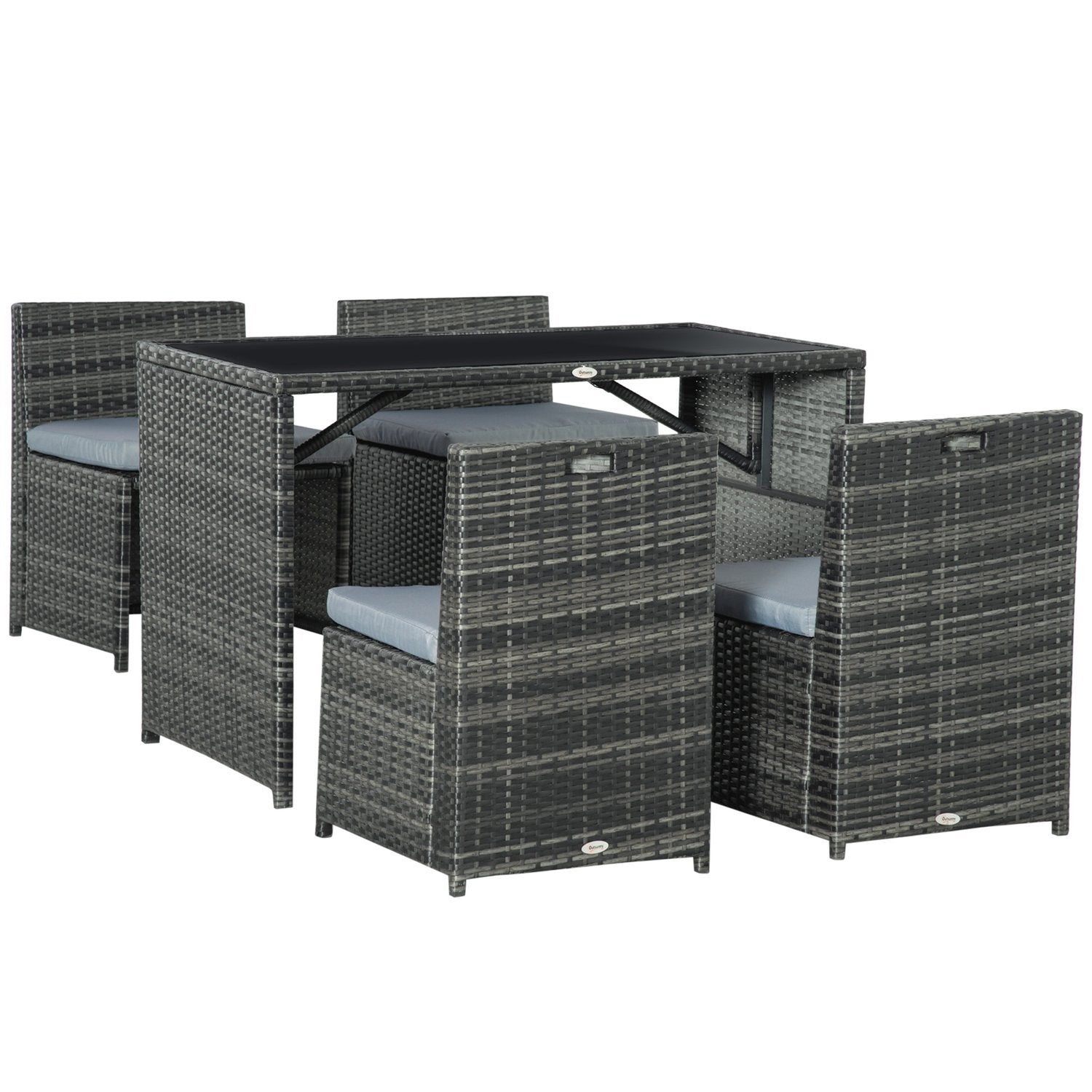 Polyrattan uteserveringsset för 4, Stålstomme, Grå