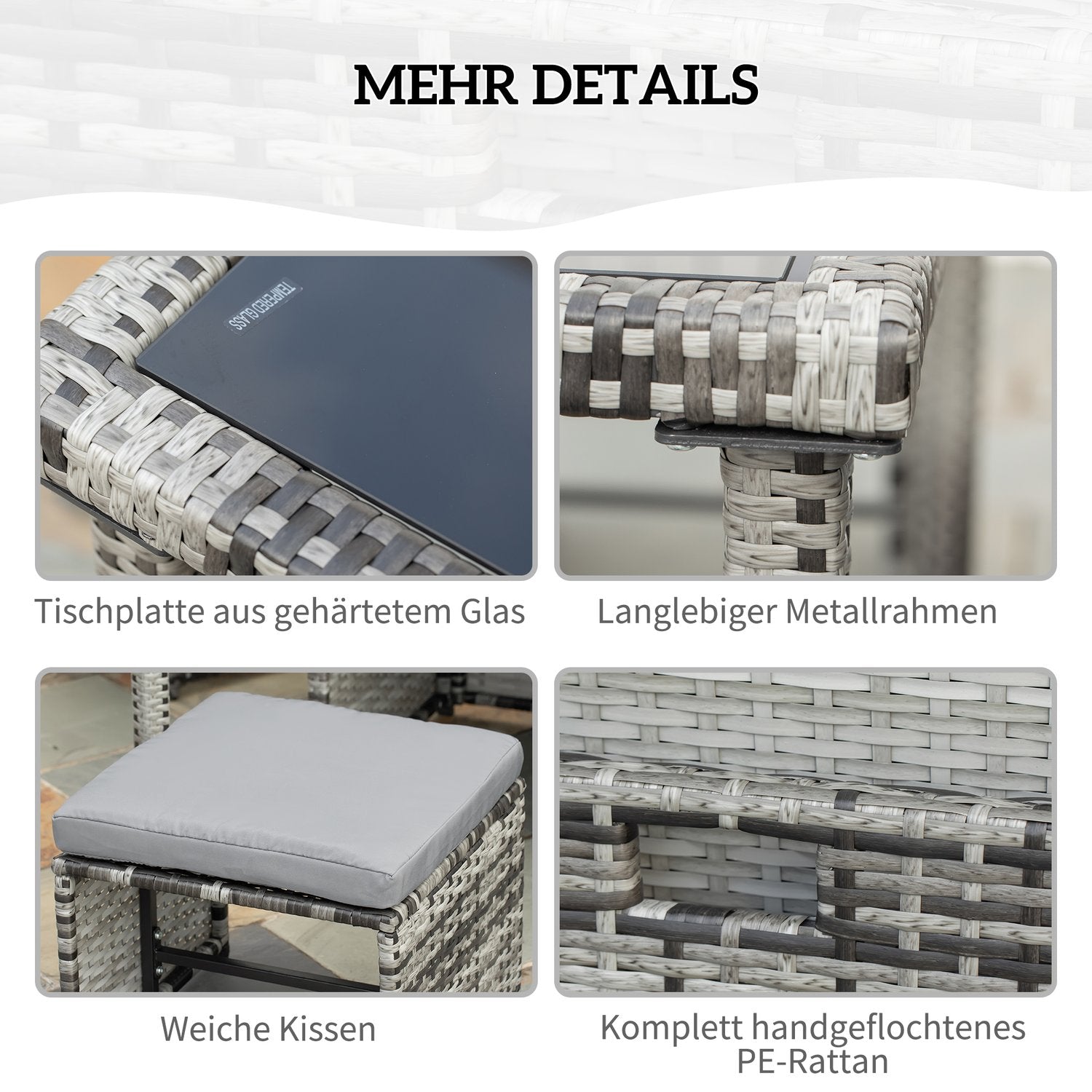 Polyrotting 4-sits trädgårdsmatsalsset med kuddar, grå