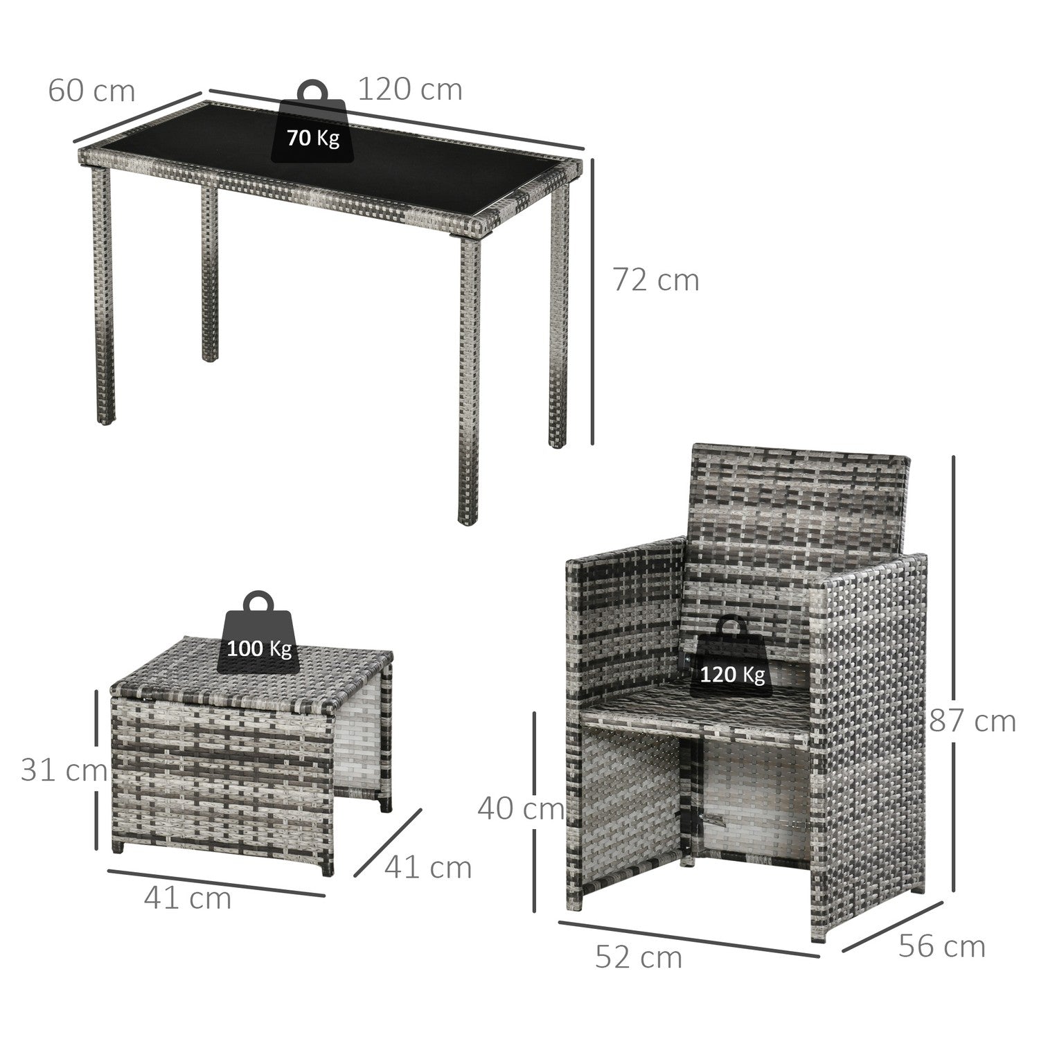 Polyrotting 4-sits trädgårdsmatsalsset med kuddar, grå