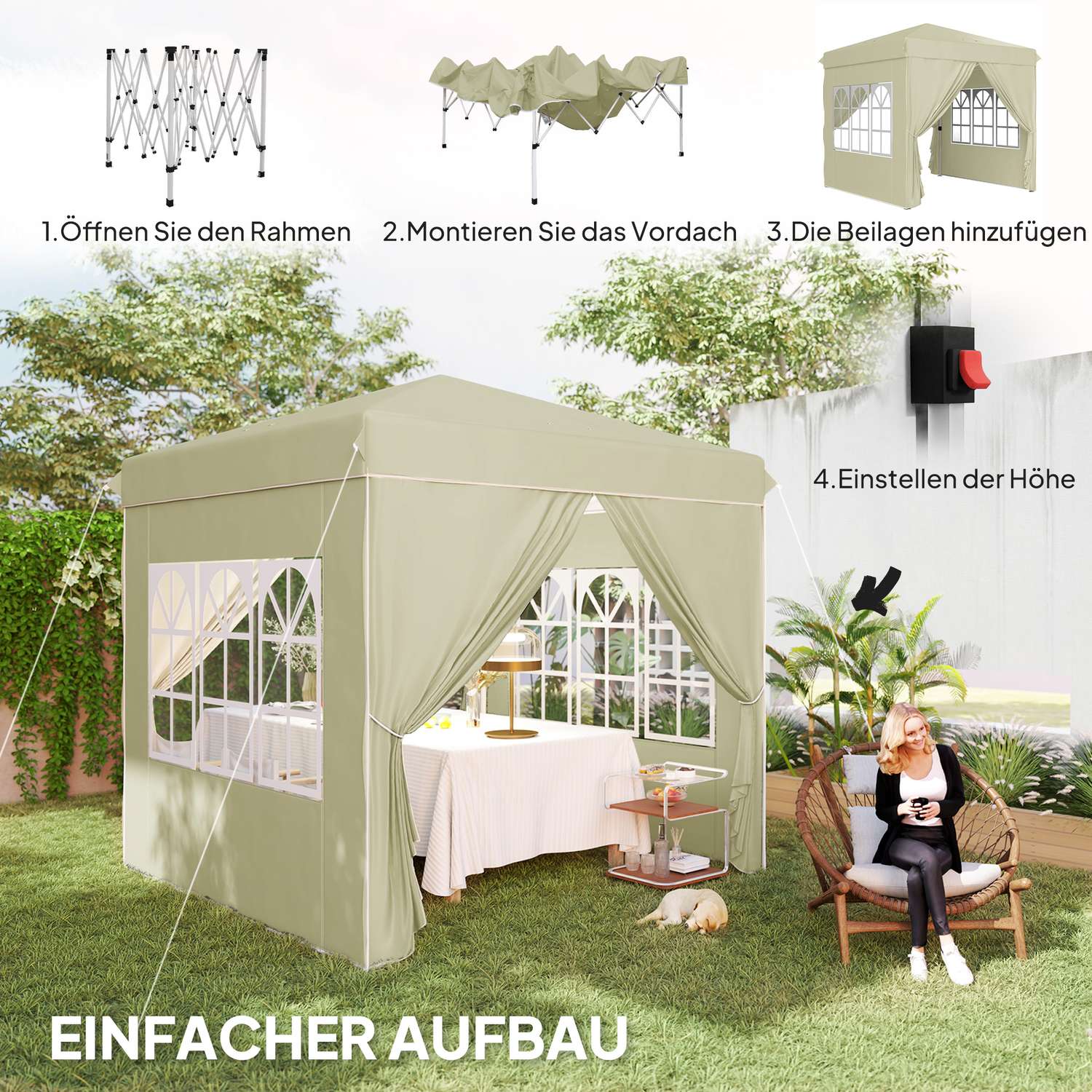 Pop-Up Gazebo 2,5x2,5m UV 50+ vattenavvisande kräm