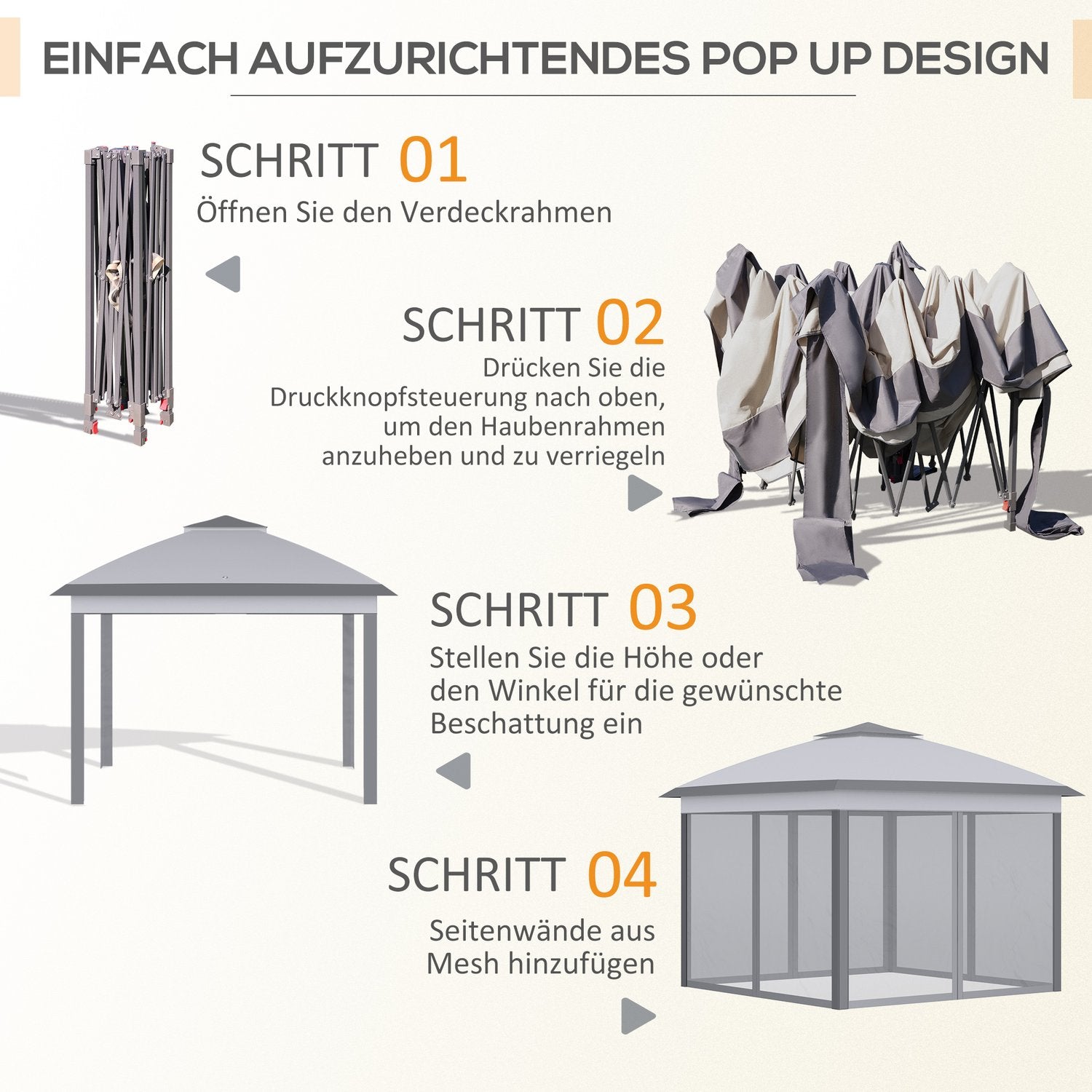 Pop-up 3x3m Garden Gazebo-tält, dubbeltak, myggnät