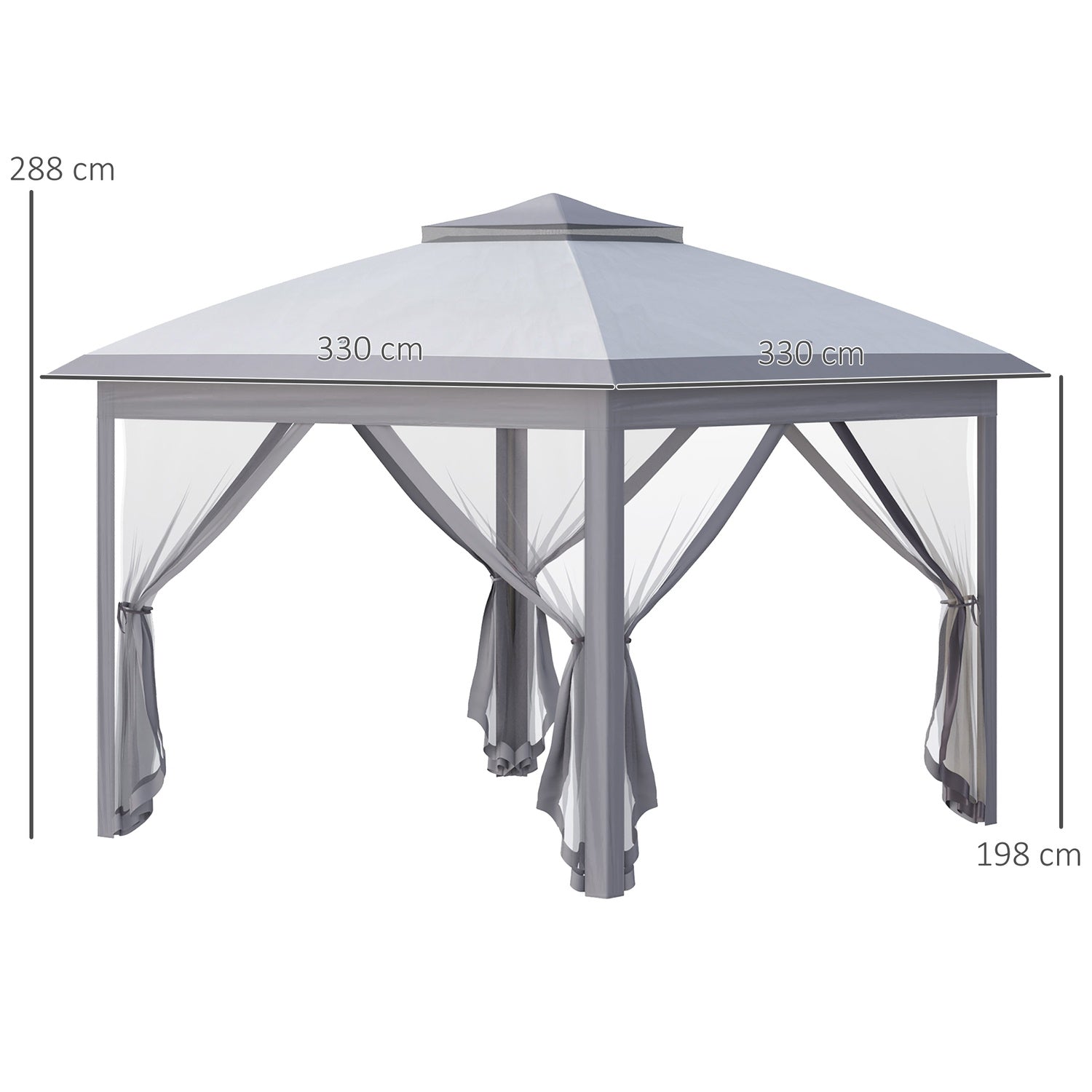 Pop-up 3x3m Garden Gazebo-tält, dubbeltak, myggnät
