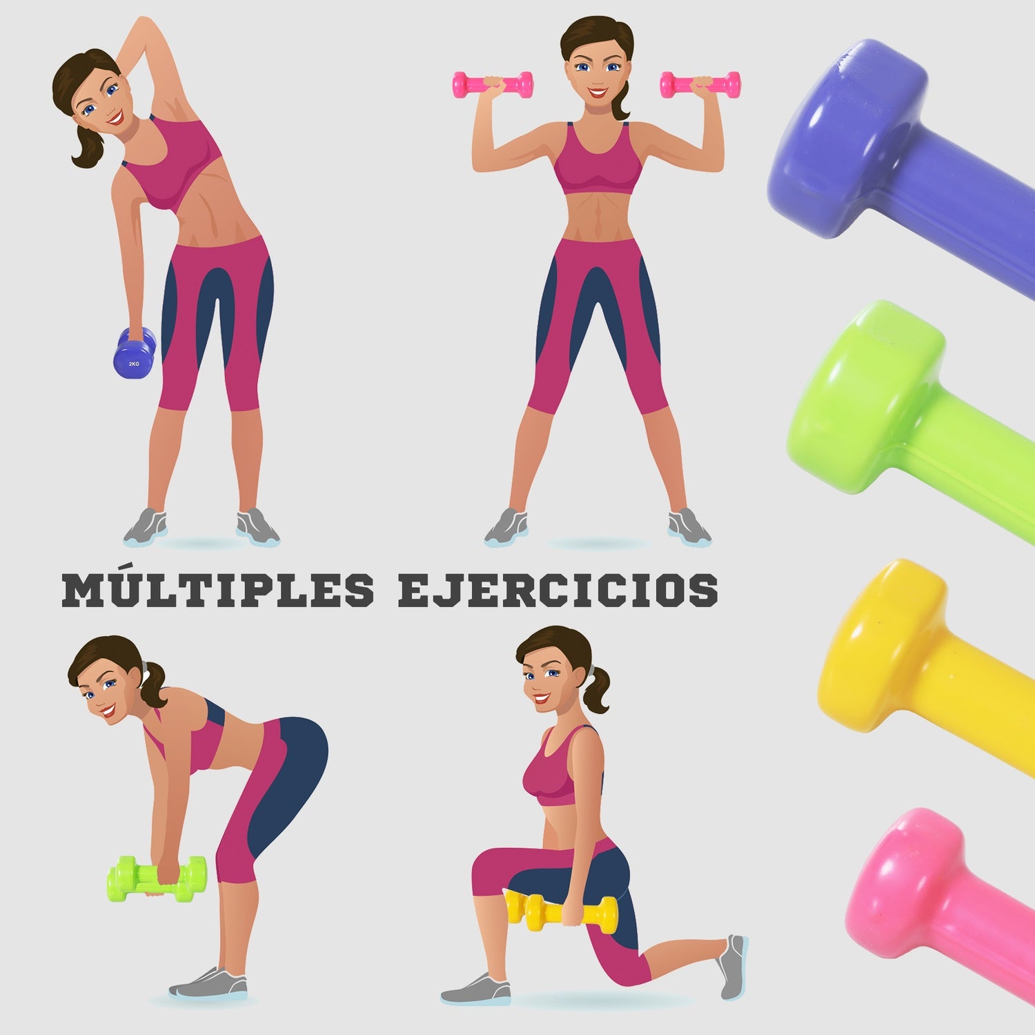 Portabelt hantelset med fodral, 4 par, 1-2 kg