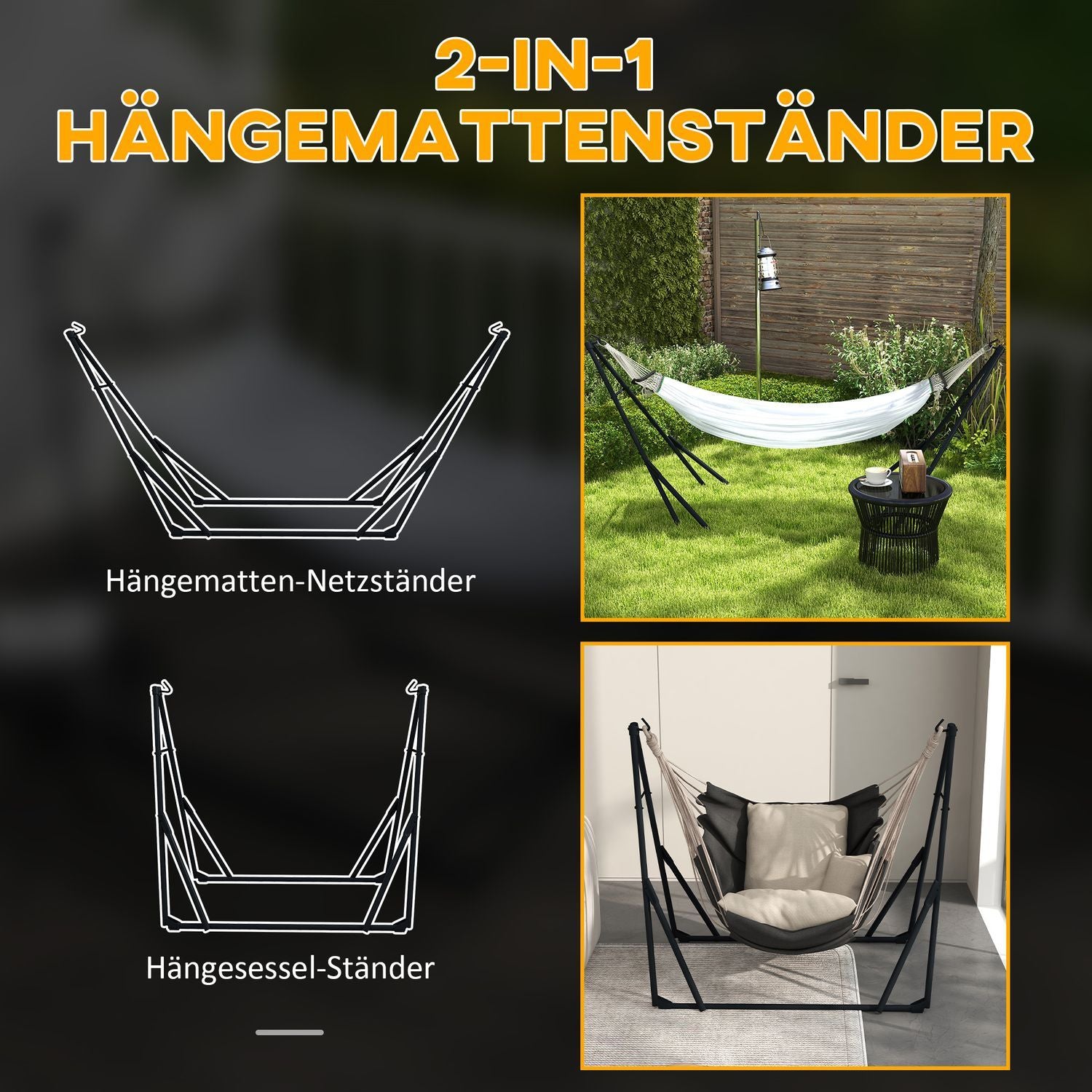 Hammock Ram, Hängmatta Stol Ram, Hängmatta Stativ Med Hängmatta, Bärväska, Lastkapacitet Upp Till 120 Kg, Stål