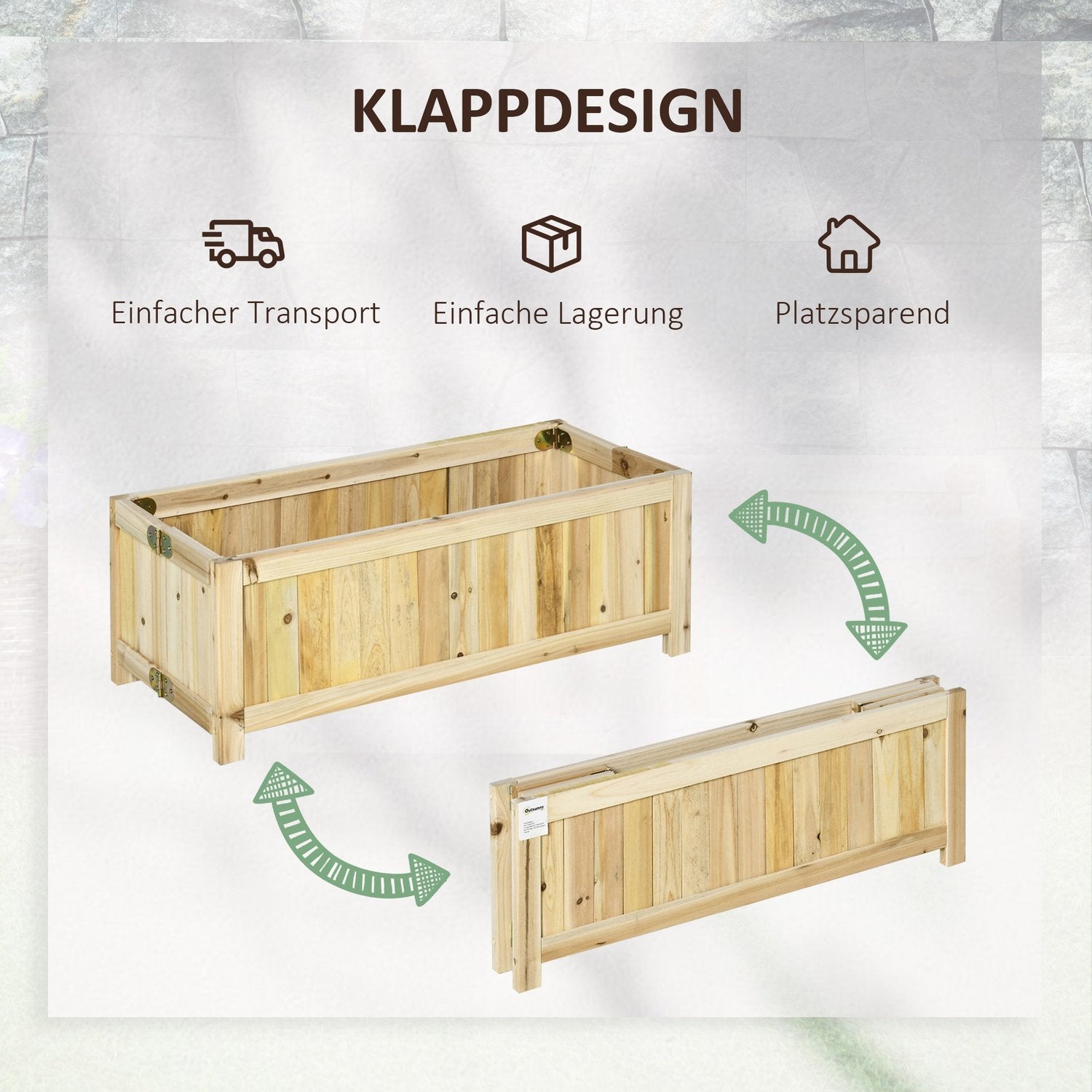 Hopfällbar Växtlåda För Höjdsäng För Trädgård, Uteplats & Balkong, Granträ, Naturlig, 70X30X25Cm