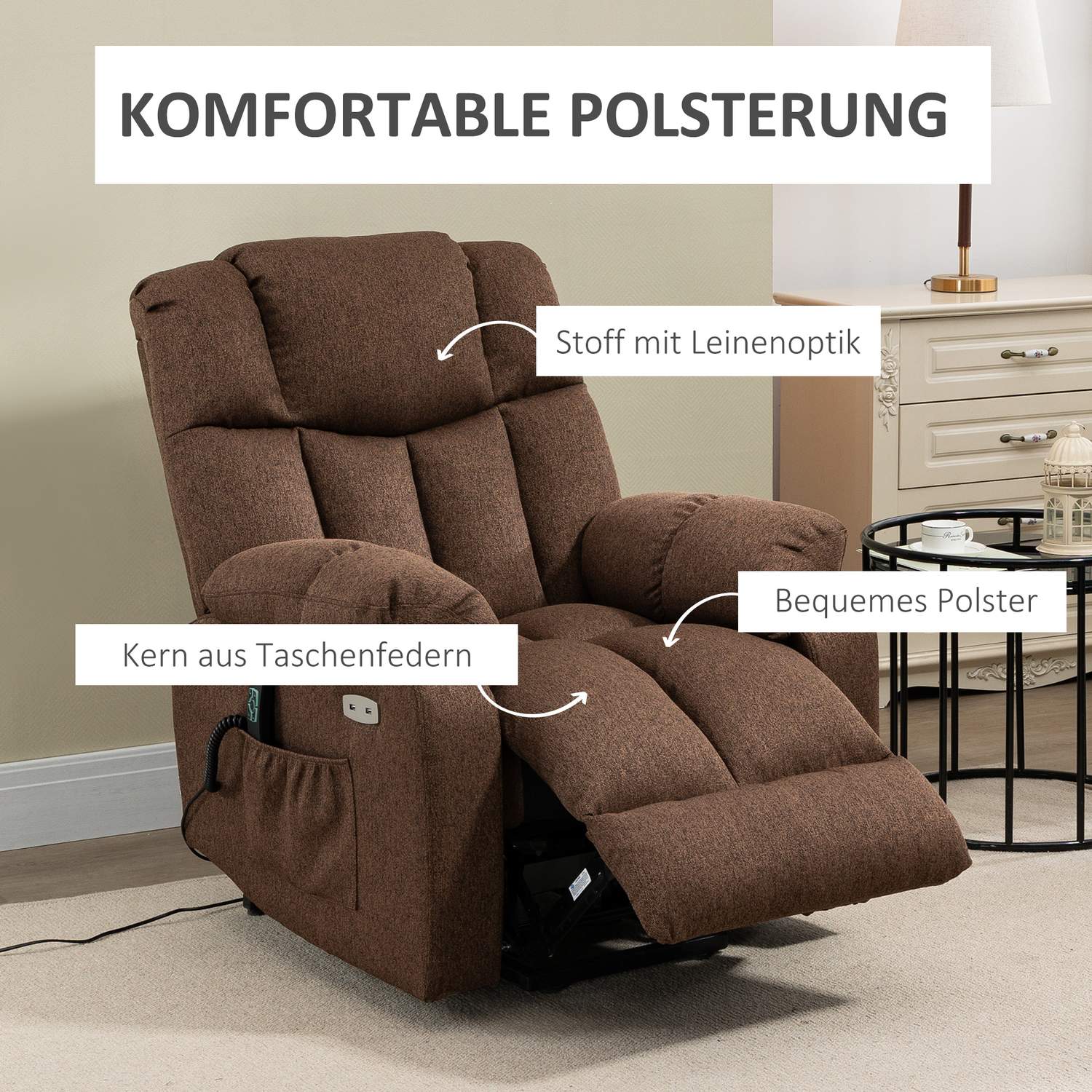 Power Lift Liggstol, Fjärrkontroll, Brun