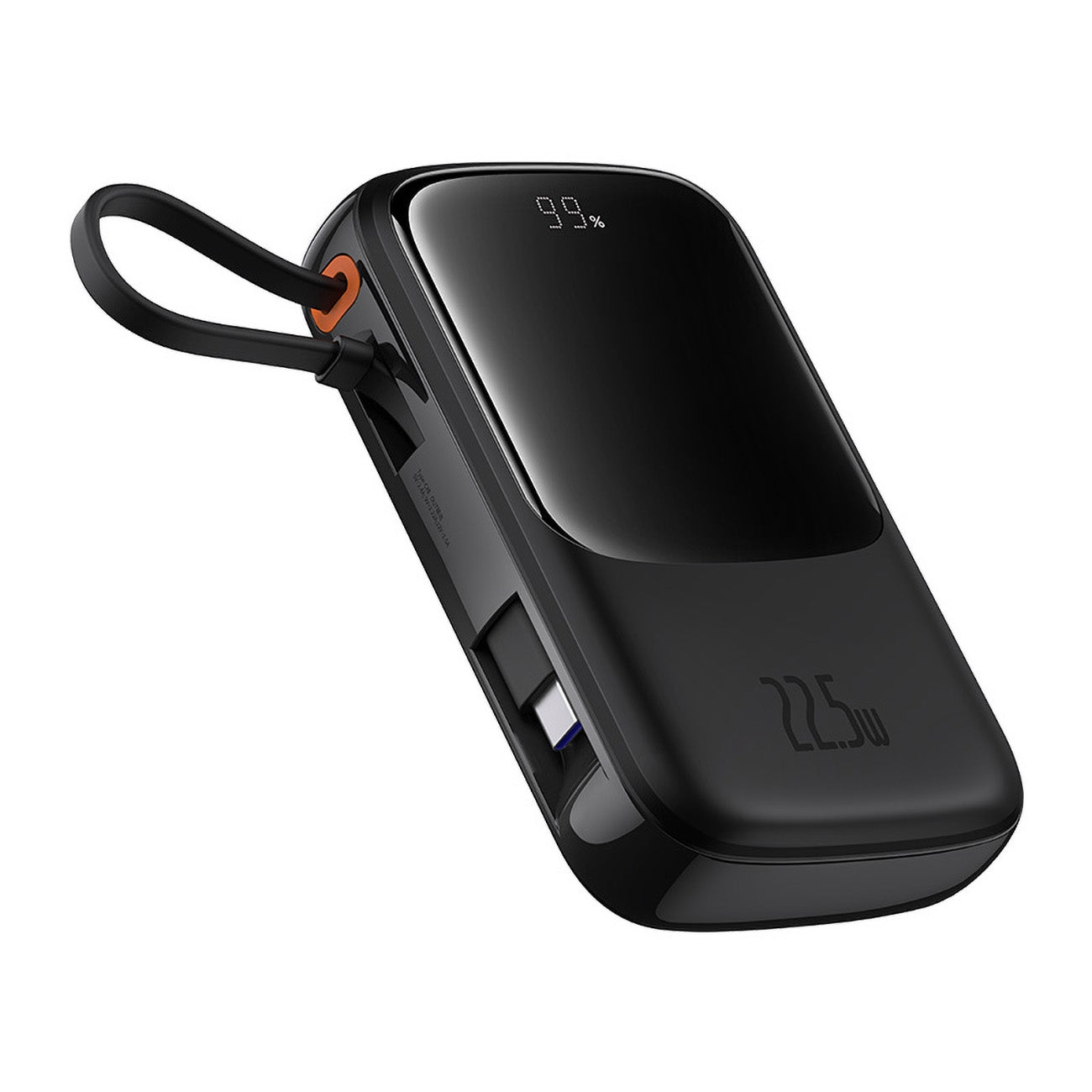 Qpow Pro+ 10000mAh powerbank med USB-C-kabel och display - svart