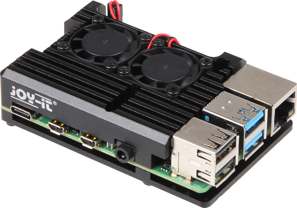 Raspberry Pi - aluminiumfodral med fläktar, Raspberry Pi 4 B, svart