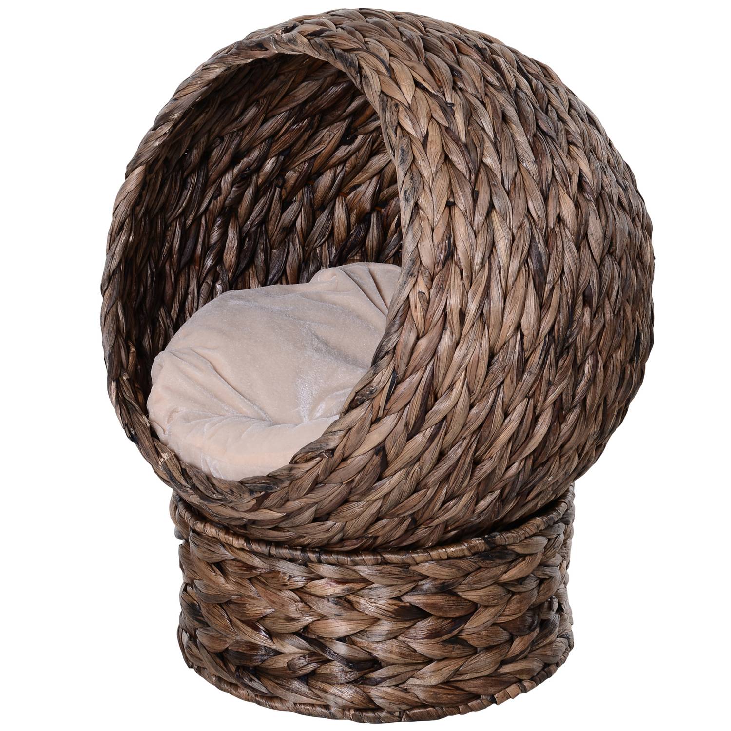Rattan Cat Basket – Mysig vattenhyacintgrotta, mörkbrun