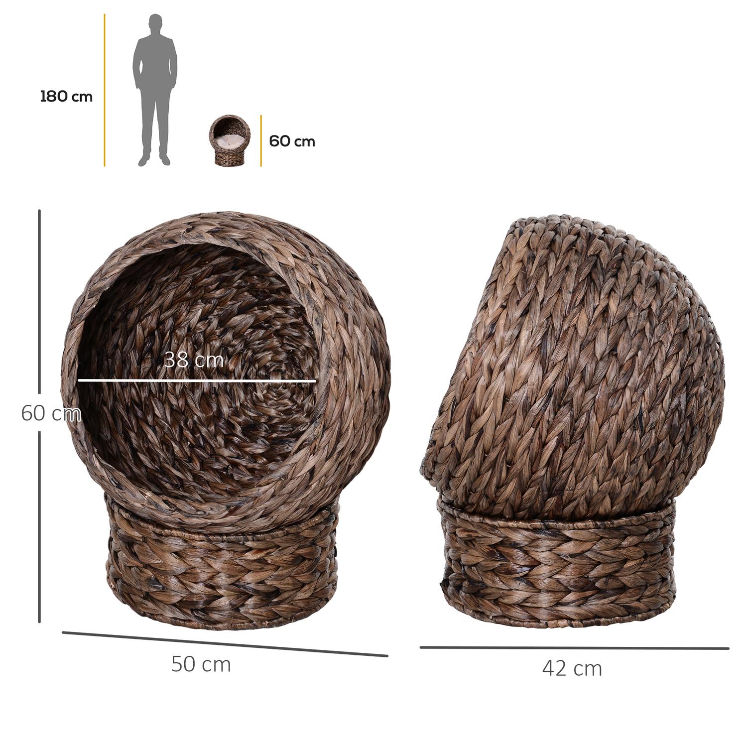 Rattan Cat Basket – Mysig vattenhyacintgrotta, mörkbrun