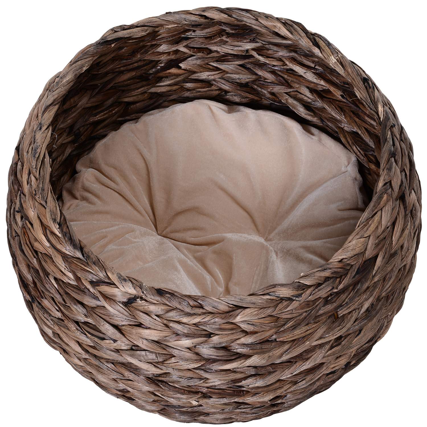 Rattan Cat Basket – Mysig vattenhyacintgrotta, mörkbrun
