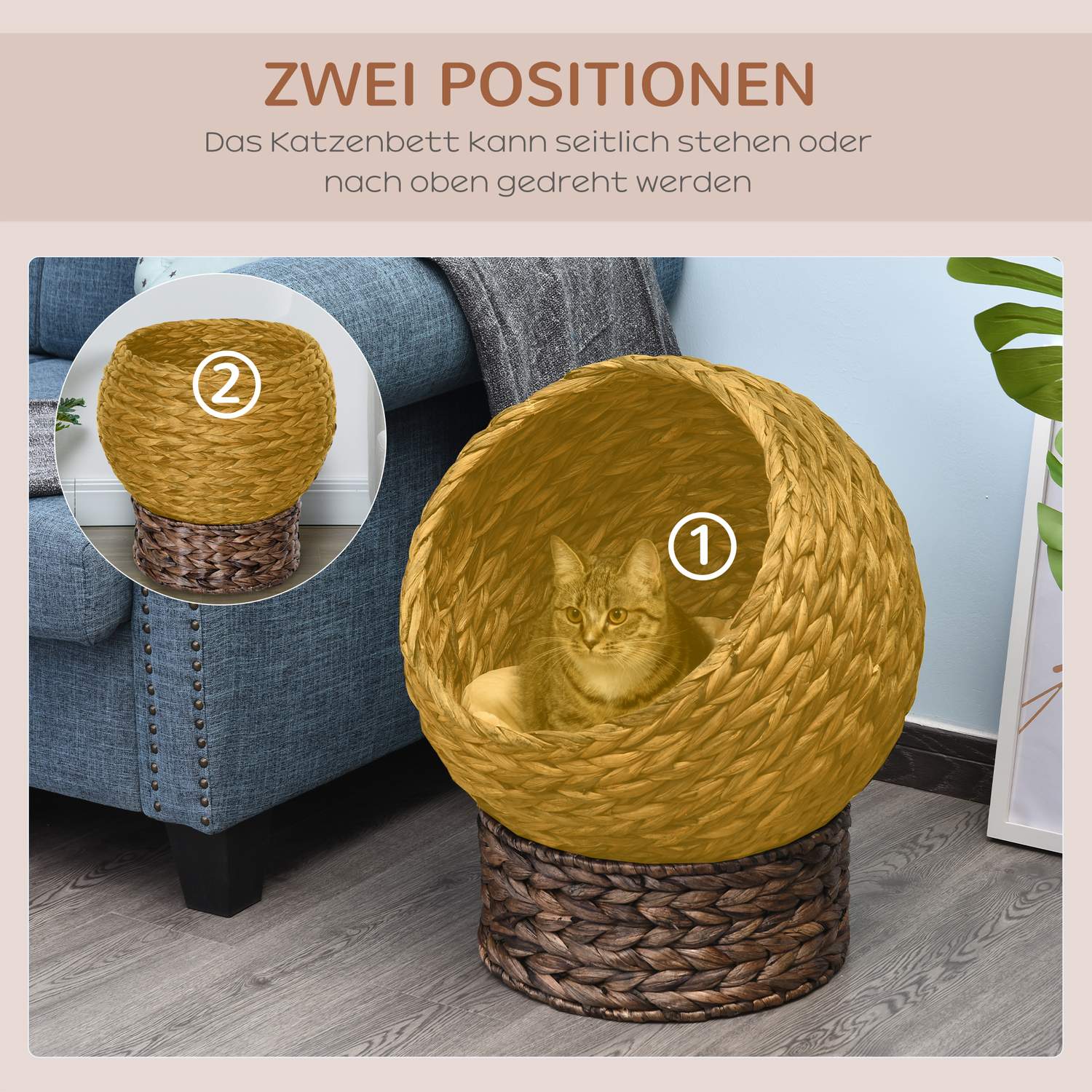 Rattan Cat Basket – Mysig vattenhyacintgrotta, mörkbrun