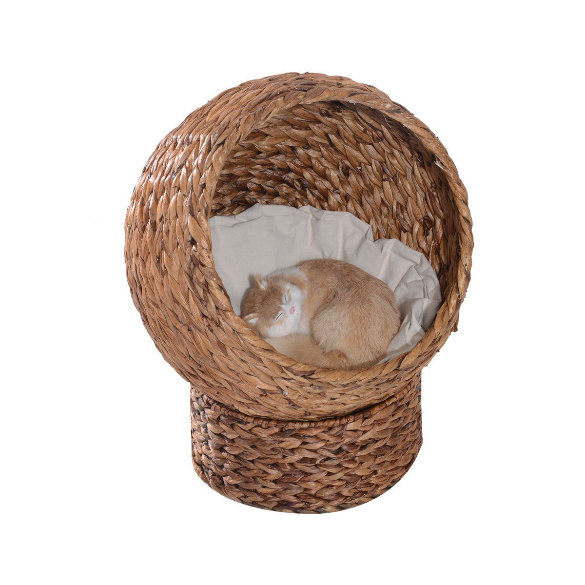 Ratanový pelíšek ve tvaru kočičí jeskyně s polštářem, vodní hyacint, 50cm