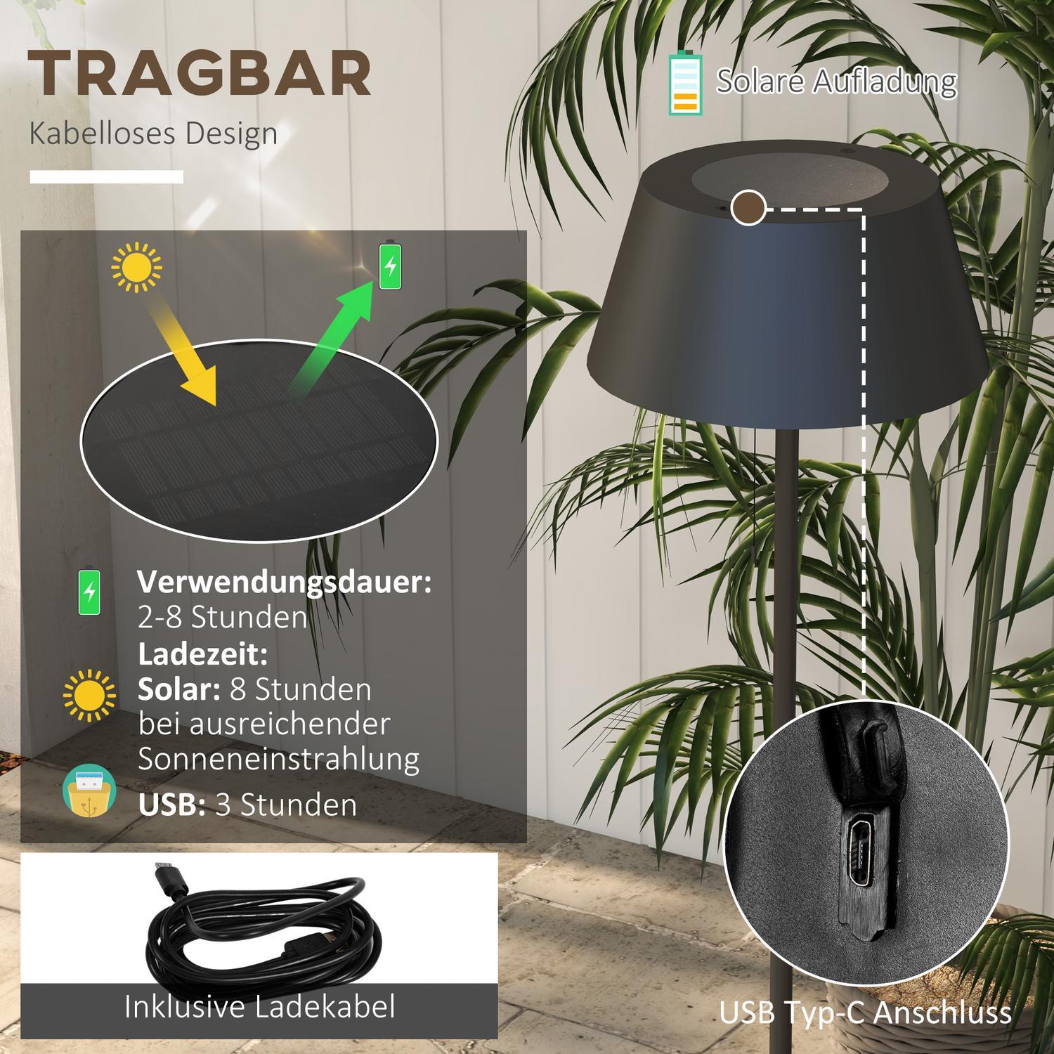 Solar Golvlampa, Utomhus Golvlampa, Usb Uppladdningsbara Led Solar Lampor, Ip44 Vattentät Golvlampa, Dimbar Varmvit, Dragkedjebrytare