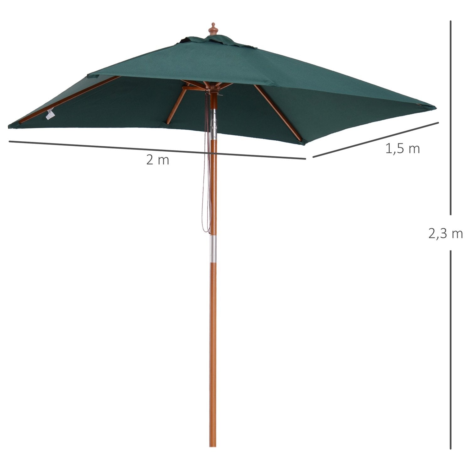 Parasoll Hopfällbart Trädgårdsparaply Av Granträ, Justerbart I 3 Nivåer, Grönt, 200X150X230Cm