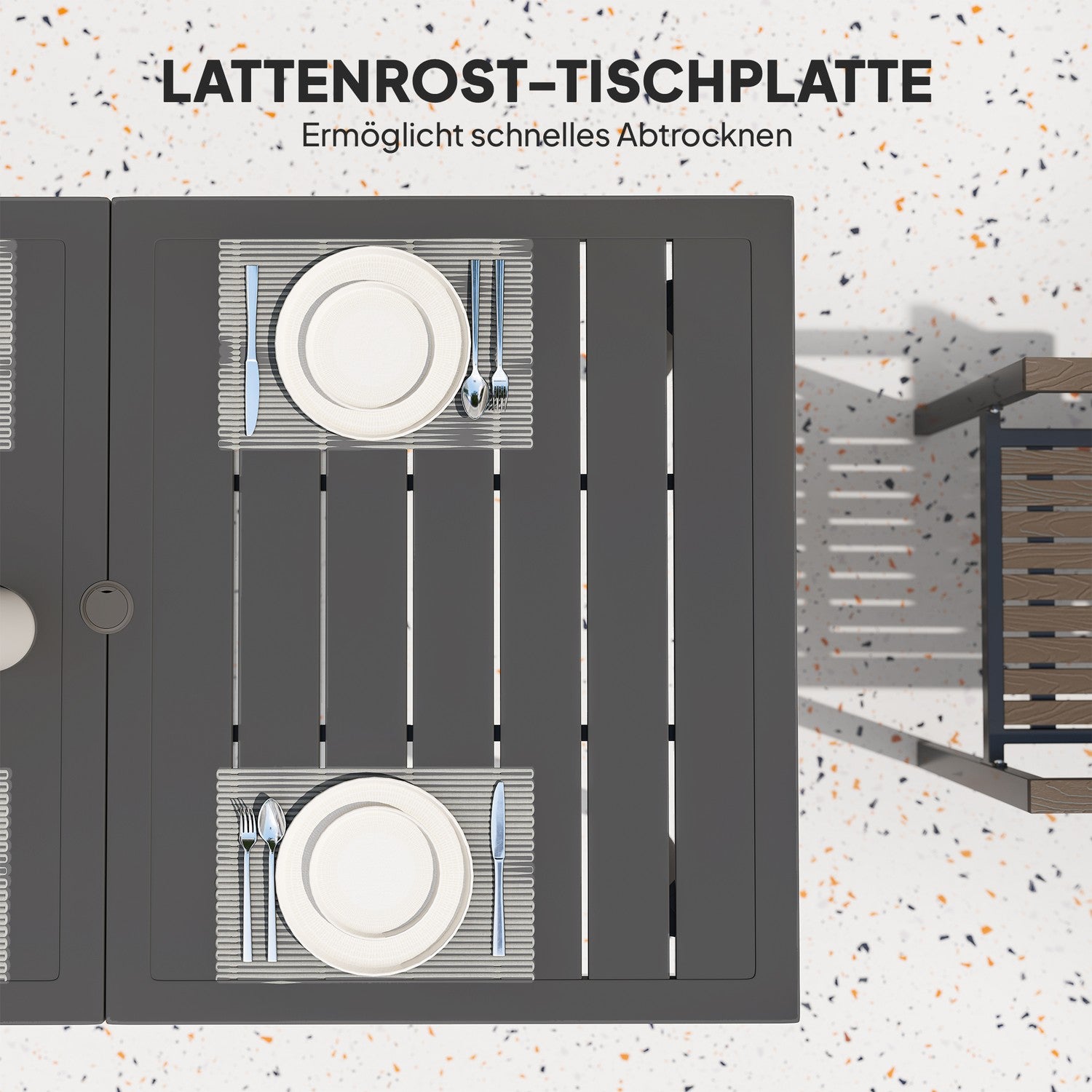 Rektangulärt Utomhusbord i stål, 150x90cm, Svart