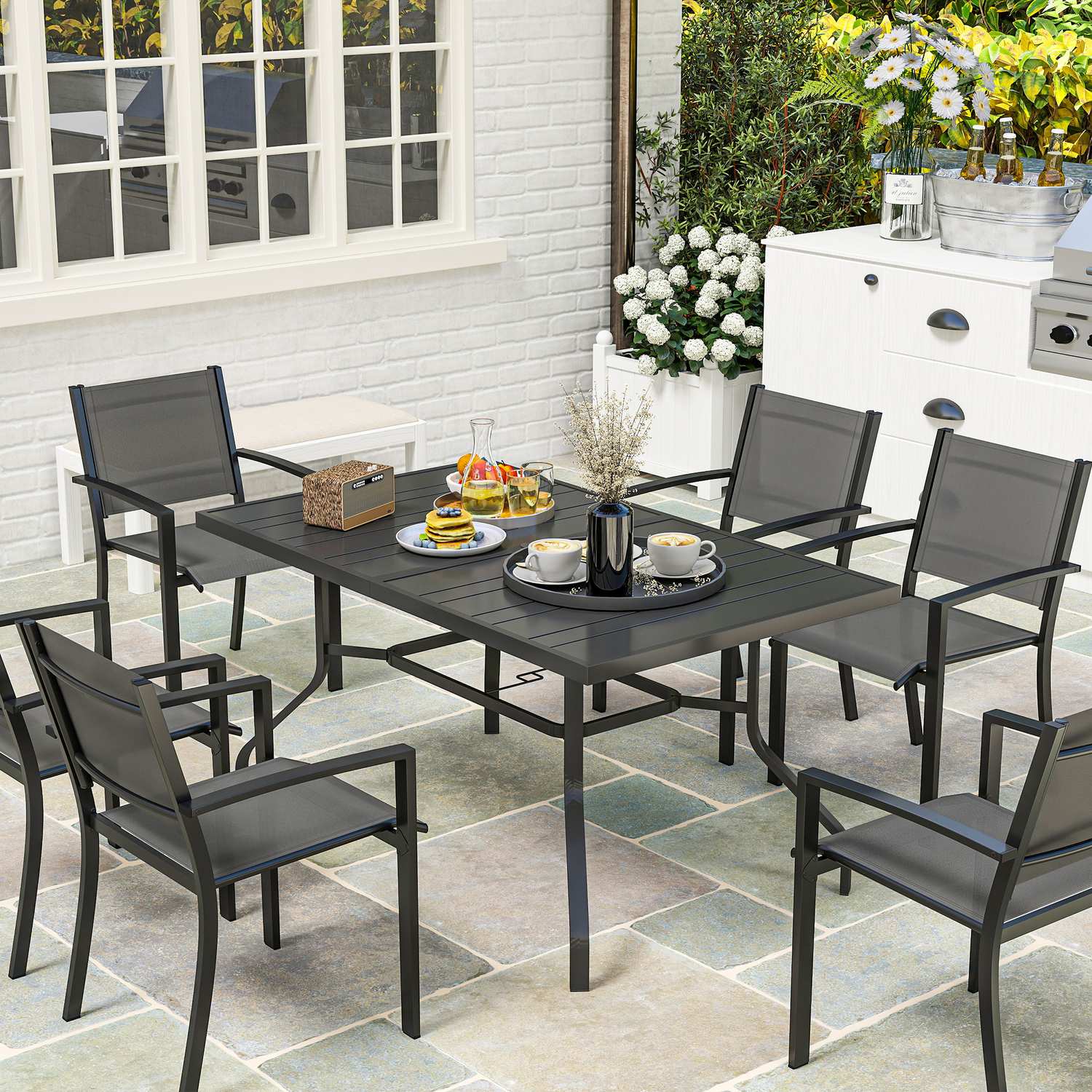 Rektangulärt Utomhusmatbord i stål, väderbeständigt, 152x90 cm