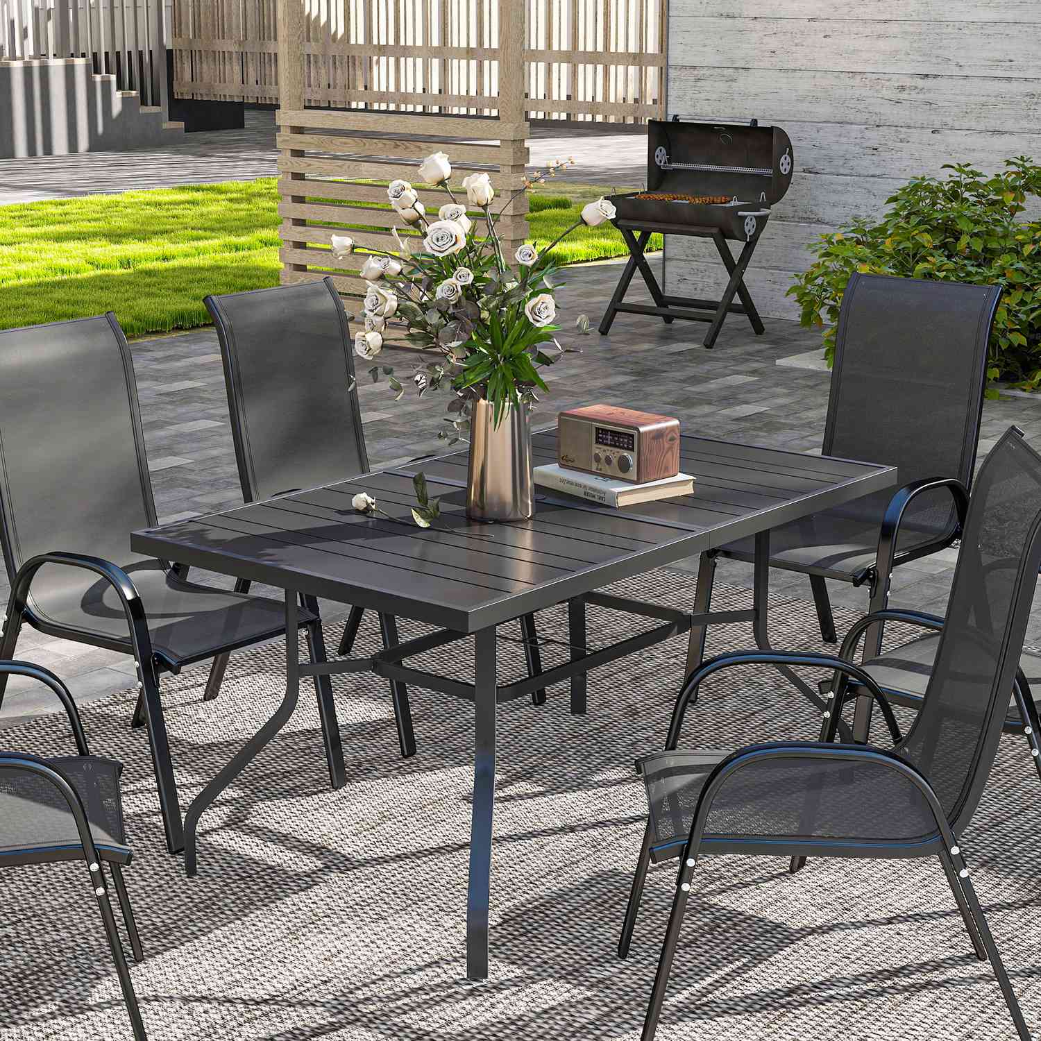 Rektangulärt Utomhusmatbord i stål, väderbeständigt, 152x90 cm