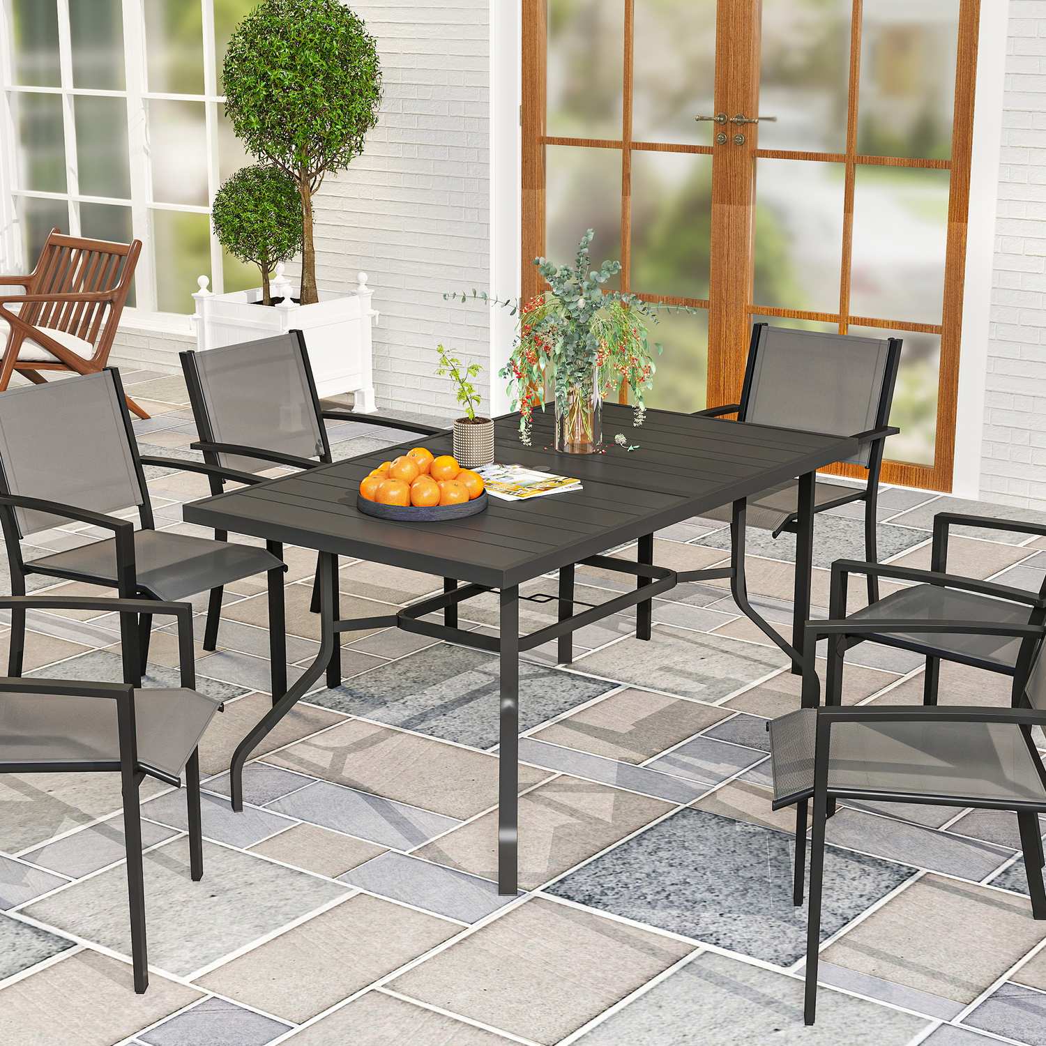 Rektangulärt Utomhusmatbord i stål, väderbeständigt, 152x90 cm