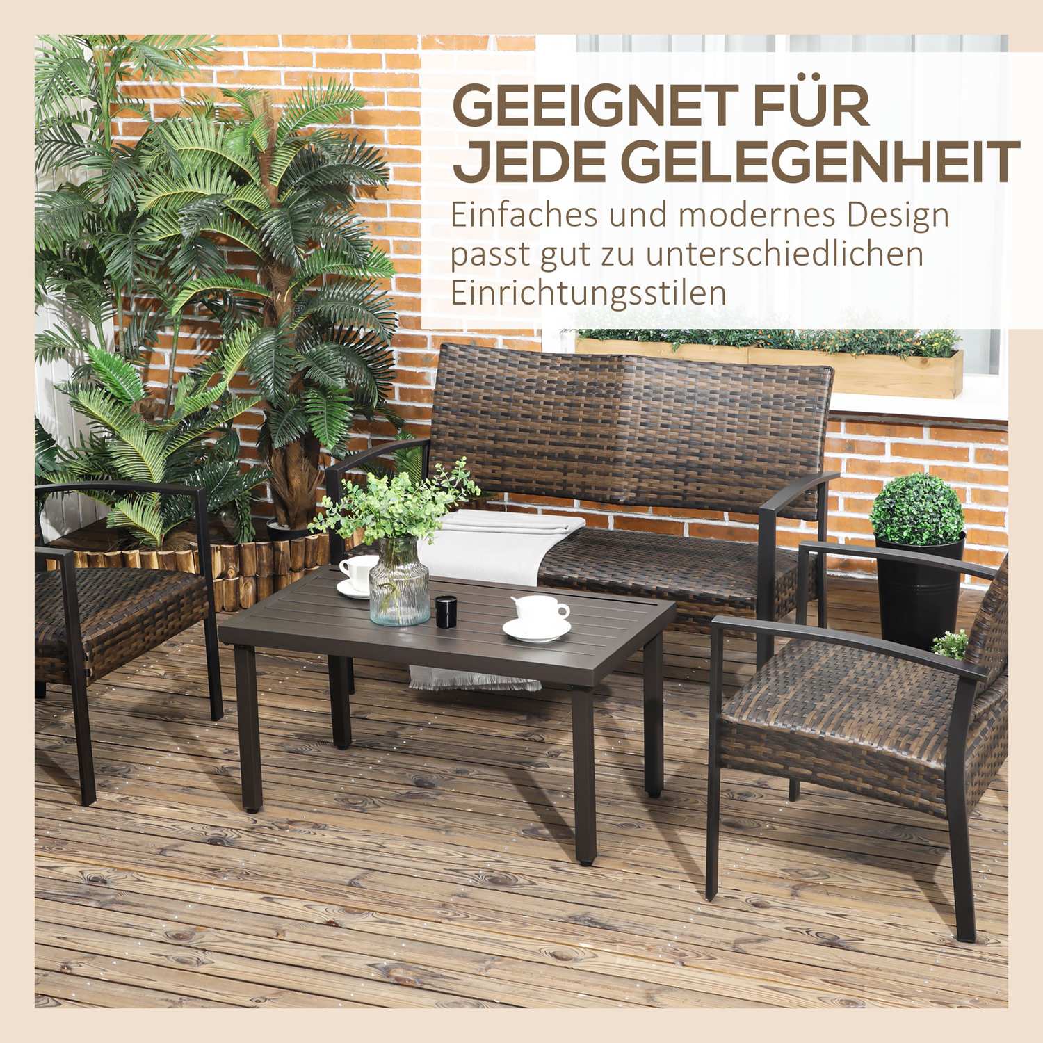 Rektangulärt soffbord i stål – Trälook, 91x51x46 cm