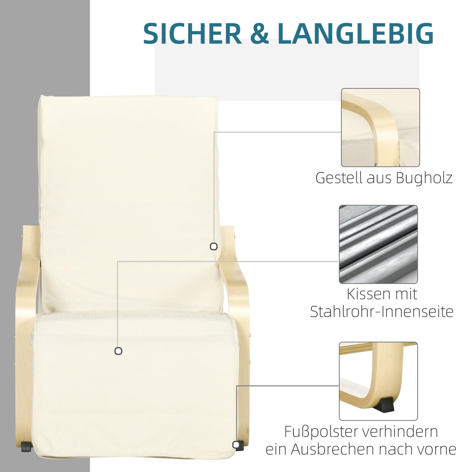 Relaxation Swing Recliner Stol, Justerbart Fotstöd, Cream